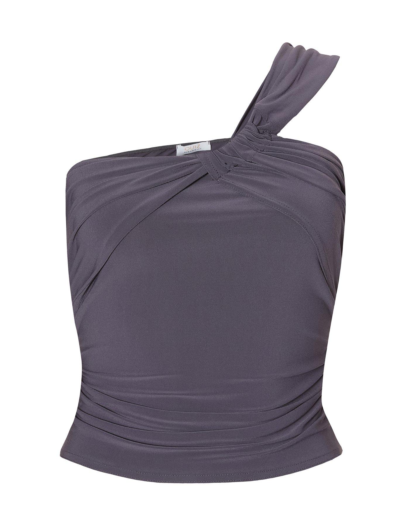 Image 4 of 6 of Quiz Grey Ruched One Shoulder Top