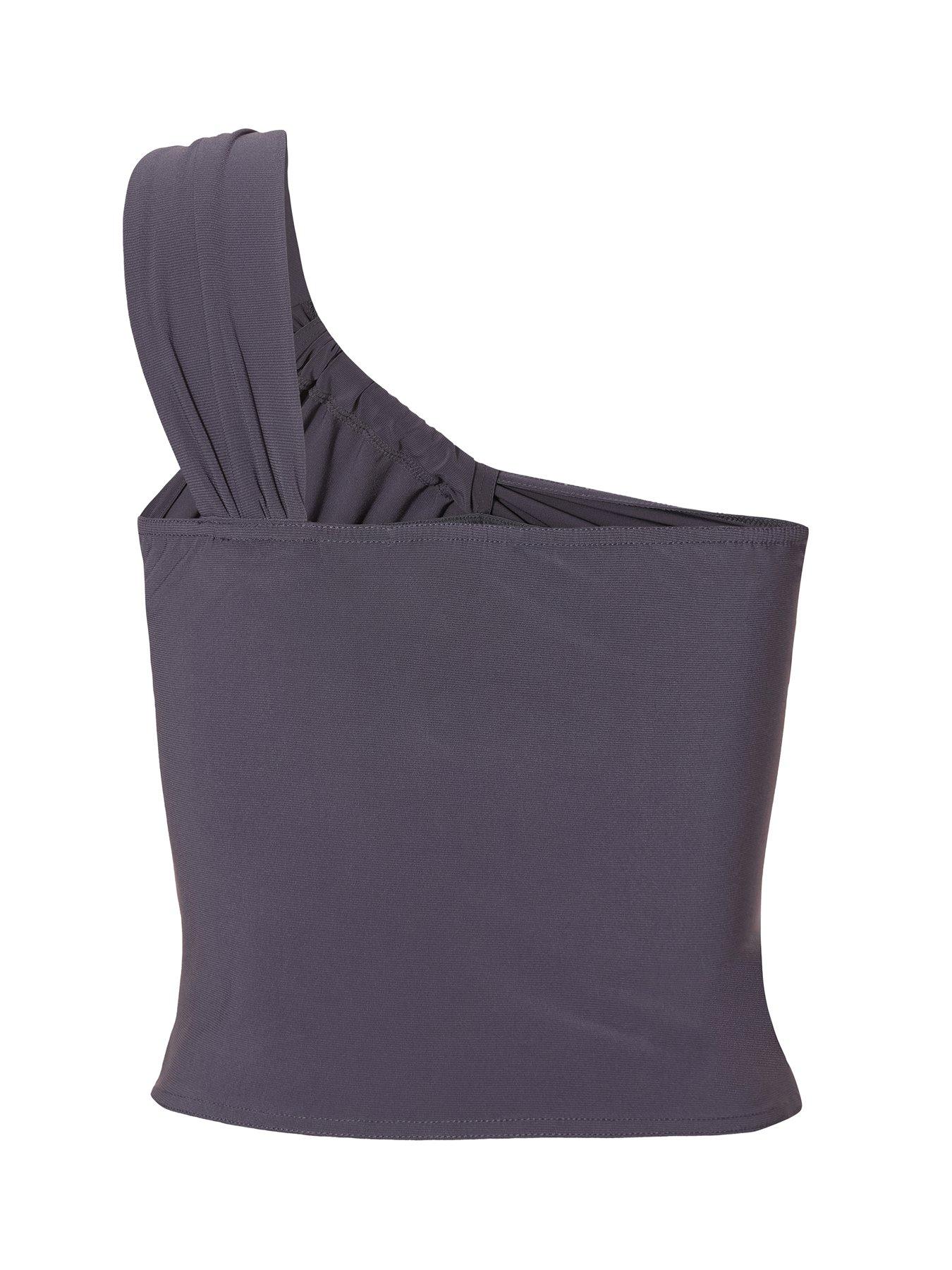 Image 5 of 6 of Quiz Grey Ruched One Shoulder Top