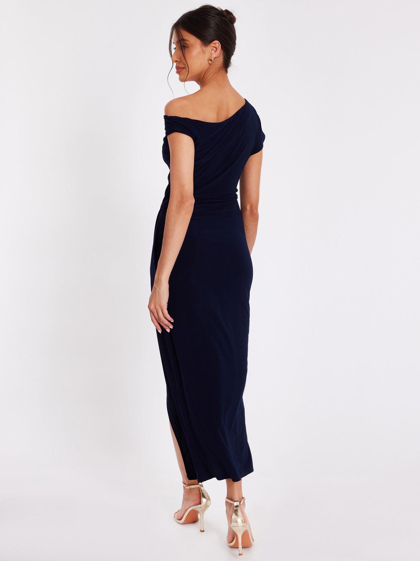Image 2 of 6 of Quiz Navy Asymmetric Wrap Midaxi Dress