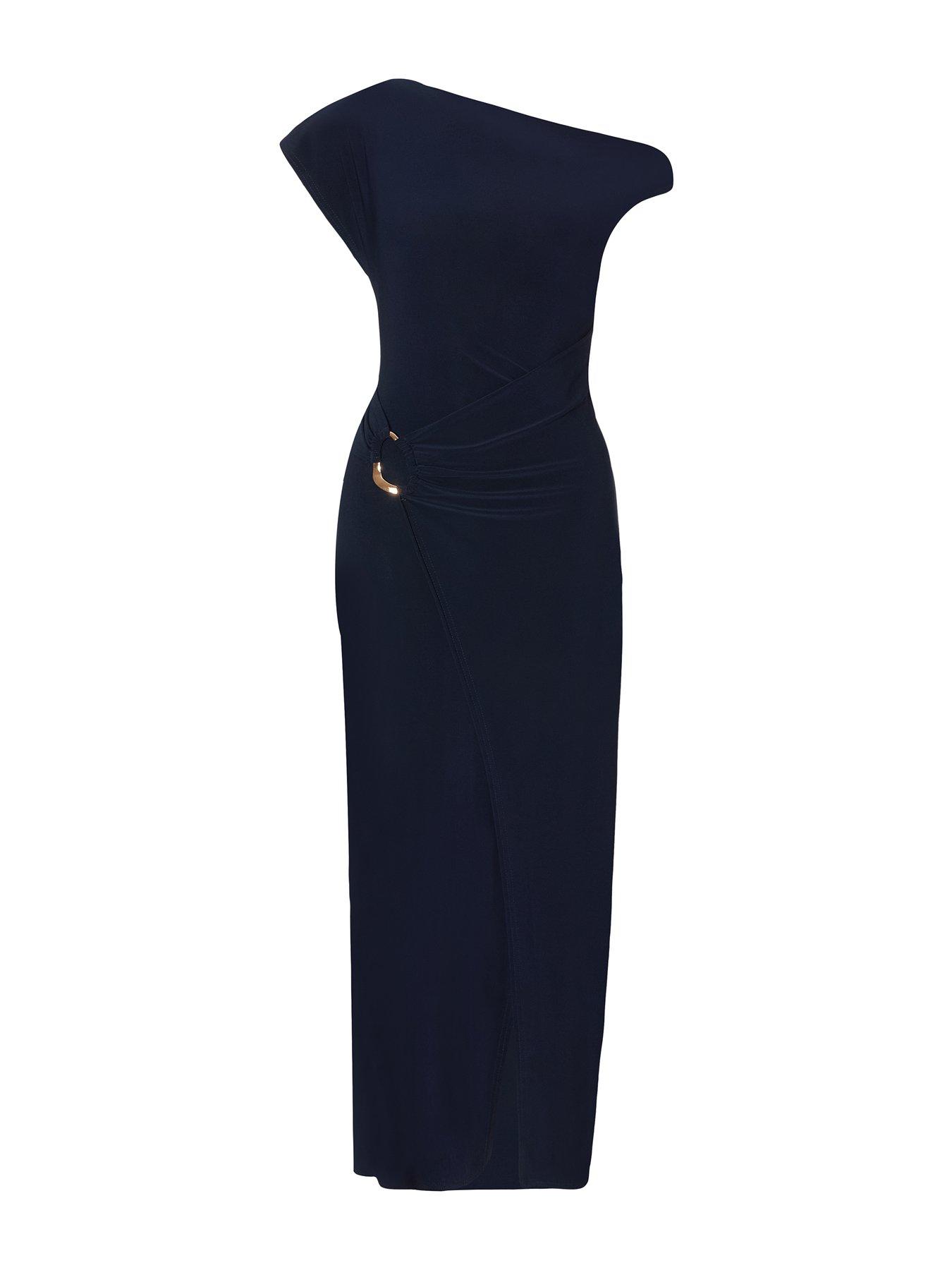 Image 4 of 6 of Quiz Navy Asymmetric Wrap Midaxi Dress