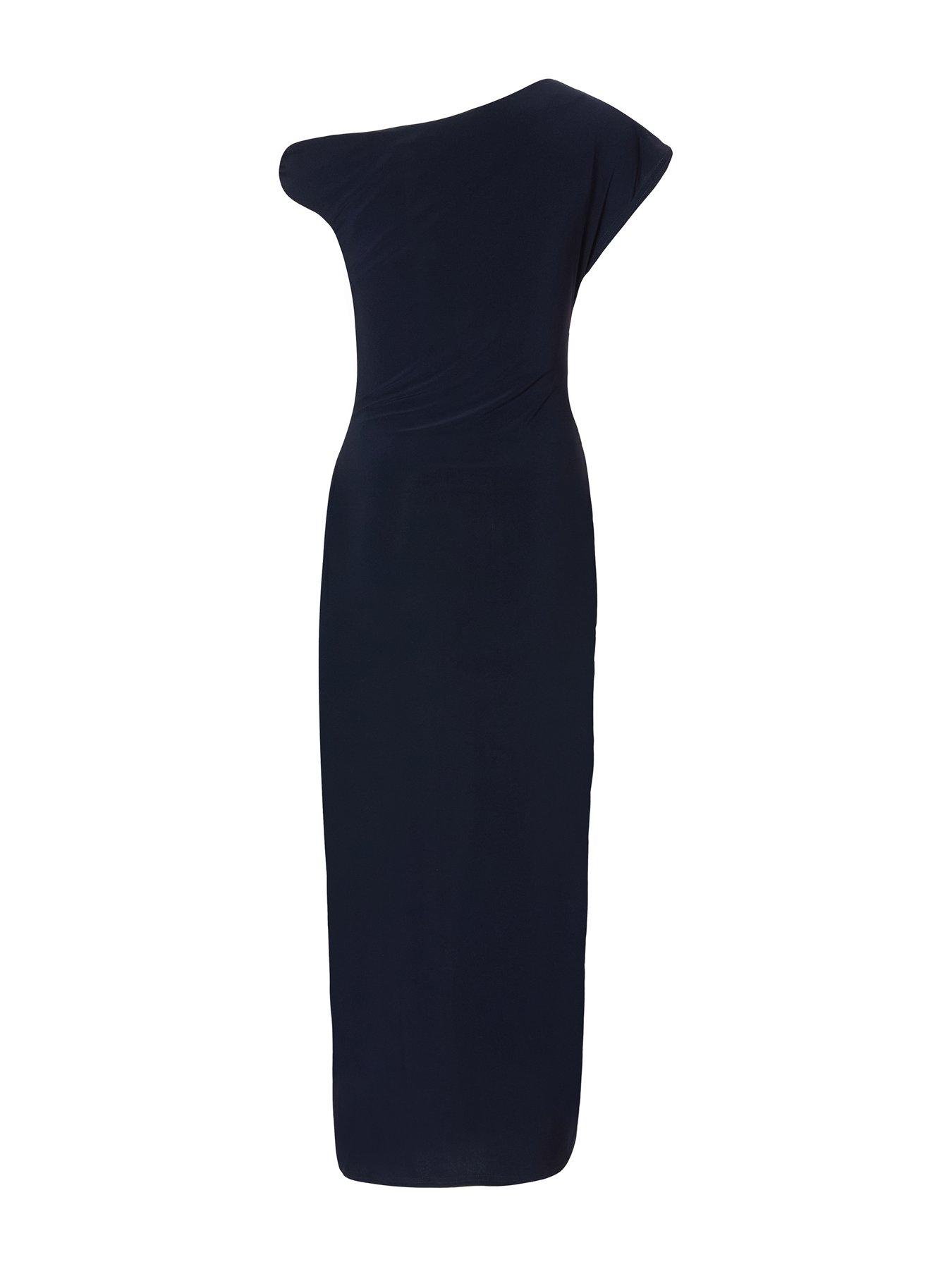 Image 5 of 6 of Quiz Navy Asymmetric Wrap Midaxi Dress