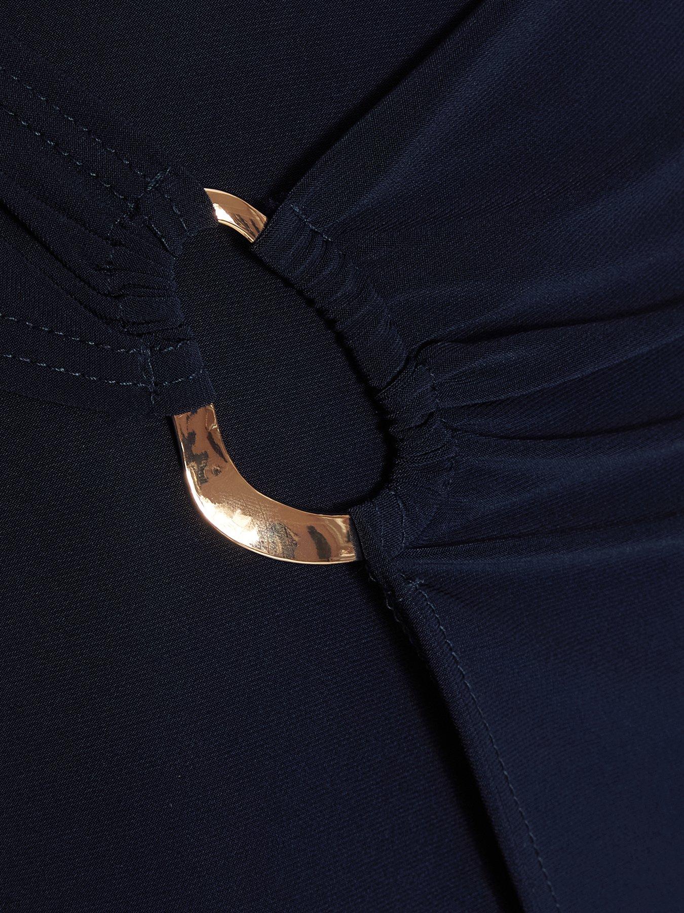 Image 6 of 6 of Quiz Navy Asymmetric Wrap Midaxi Dress