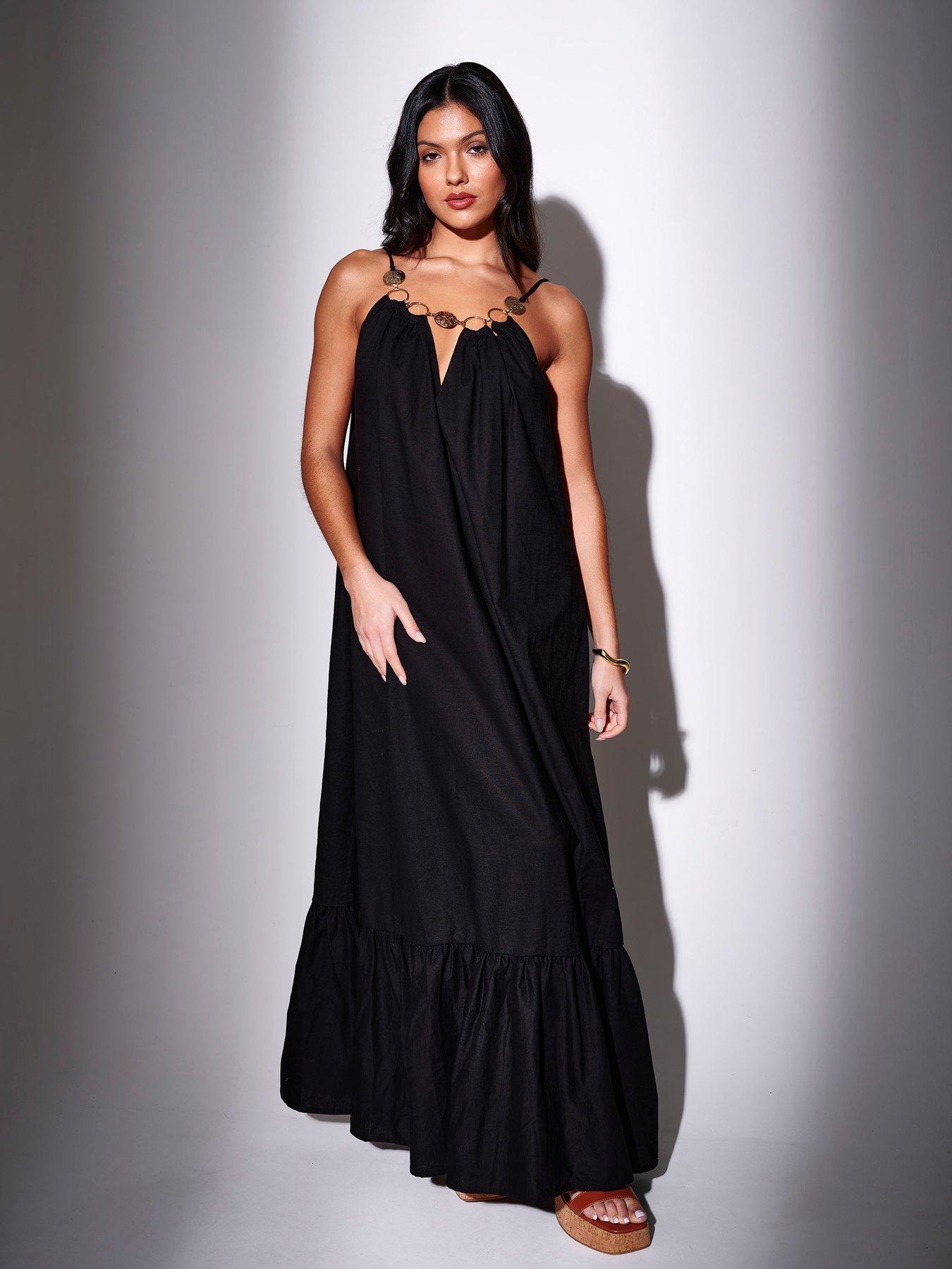 South Beach Exclusive Metallic Ring Detail Maxi Dress - Black