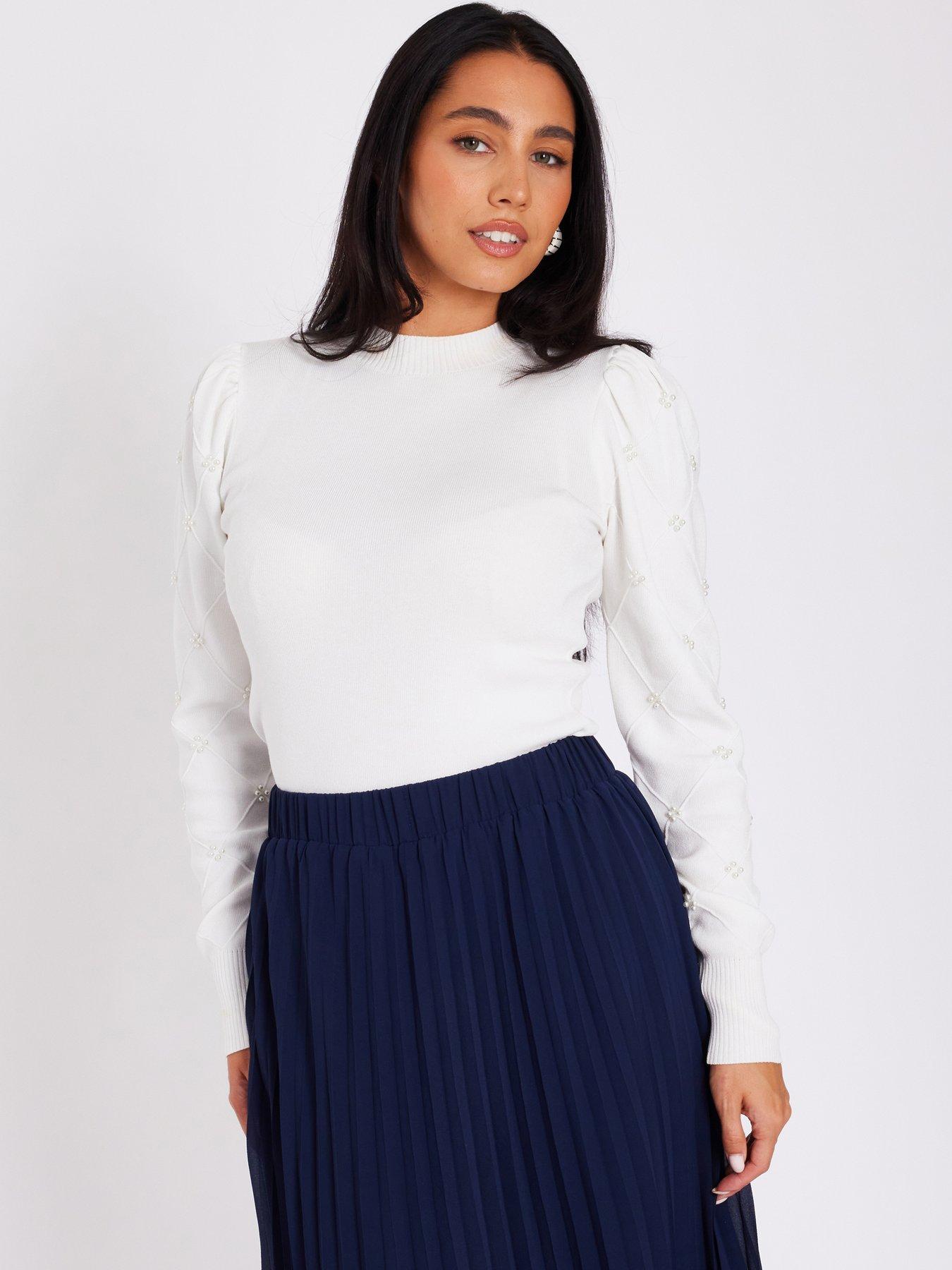 Quiz Cream Pearl Sleeve Jumper