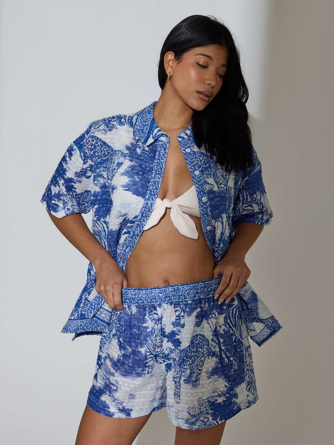 Image 4 of 5 of South Beach Leopard Printed Shorts - Blue