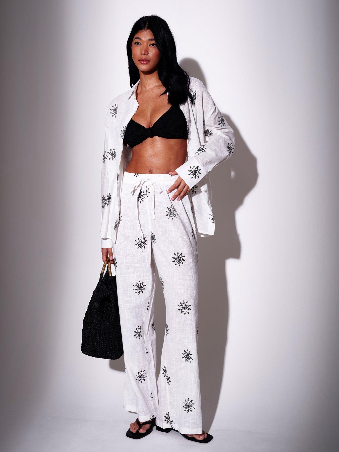 South Beach Embroidered Celestial Sun Shirt Overshirt - White