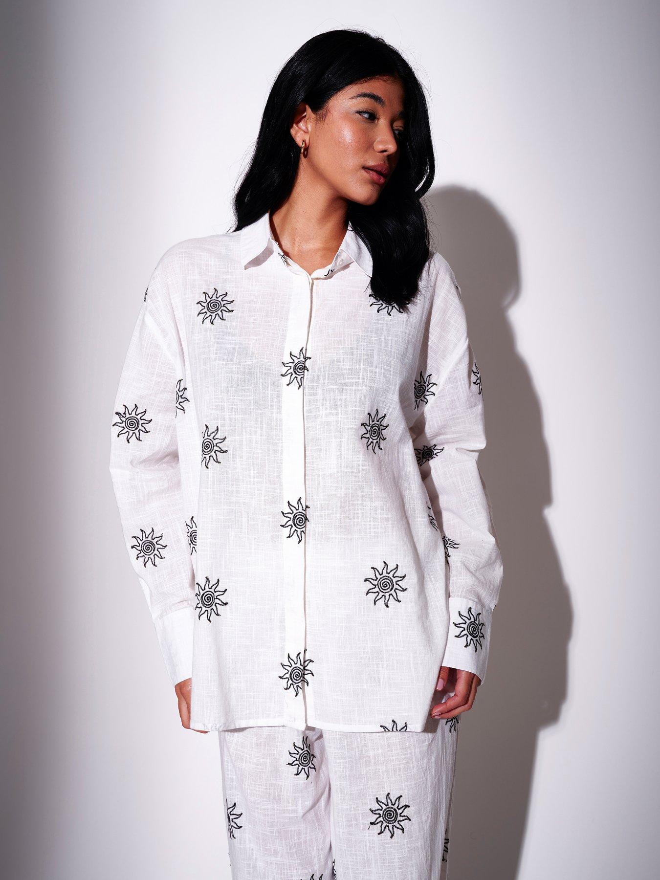 Image 2 of 5 of South Beach Embroidered Celestial Sun Wide Leg Trousers &nbsp;-White