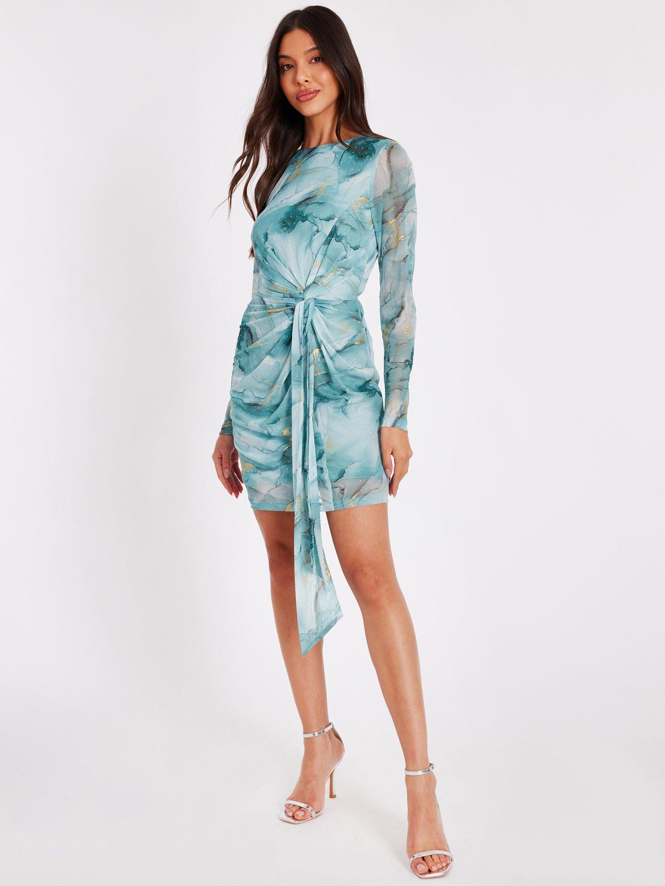 Image 3 of 6 of Quiz Sage Mesh Marble Print Mini Dress