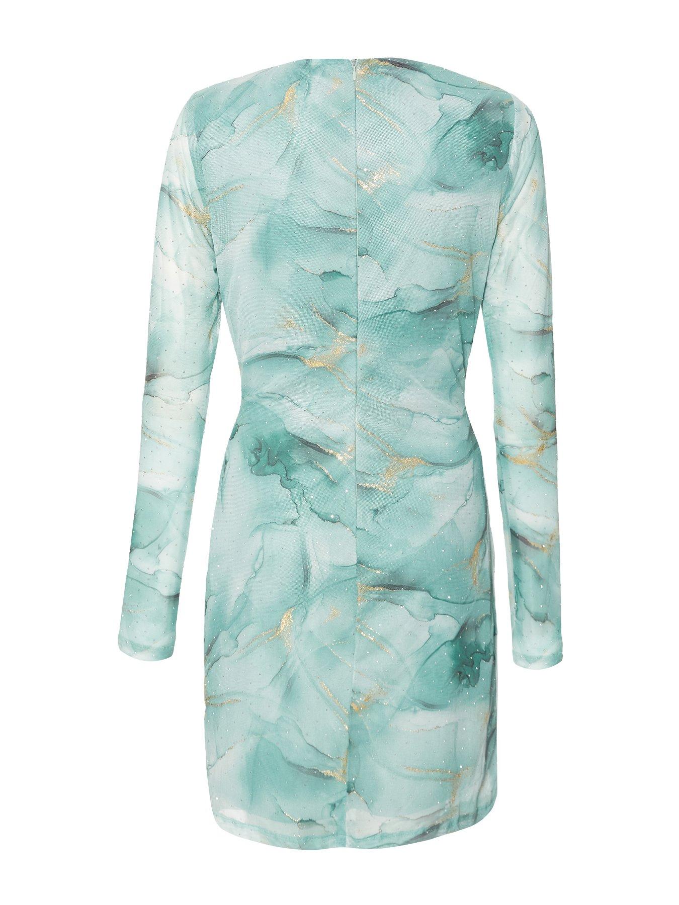 Image 5 of 6 of Quiz Sage Mesh Marble Print Mini Dress