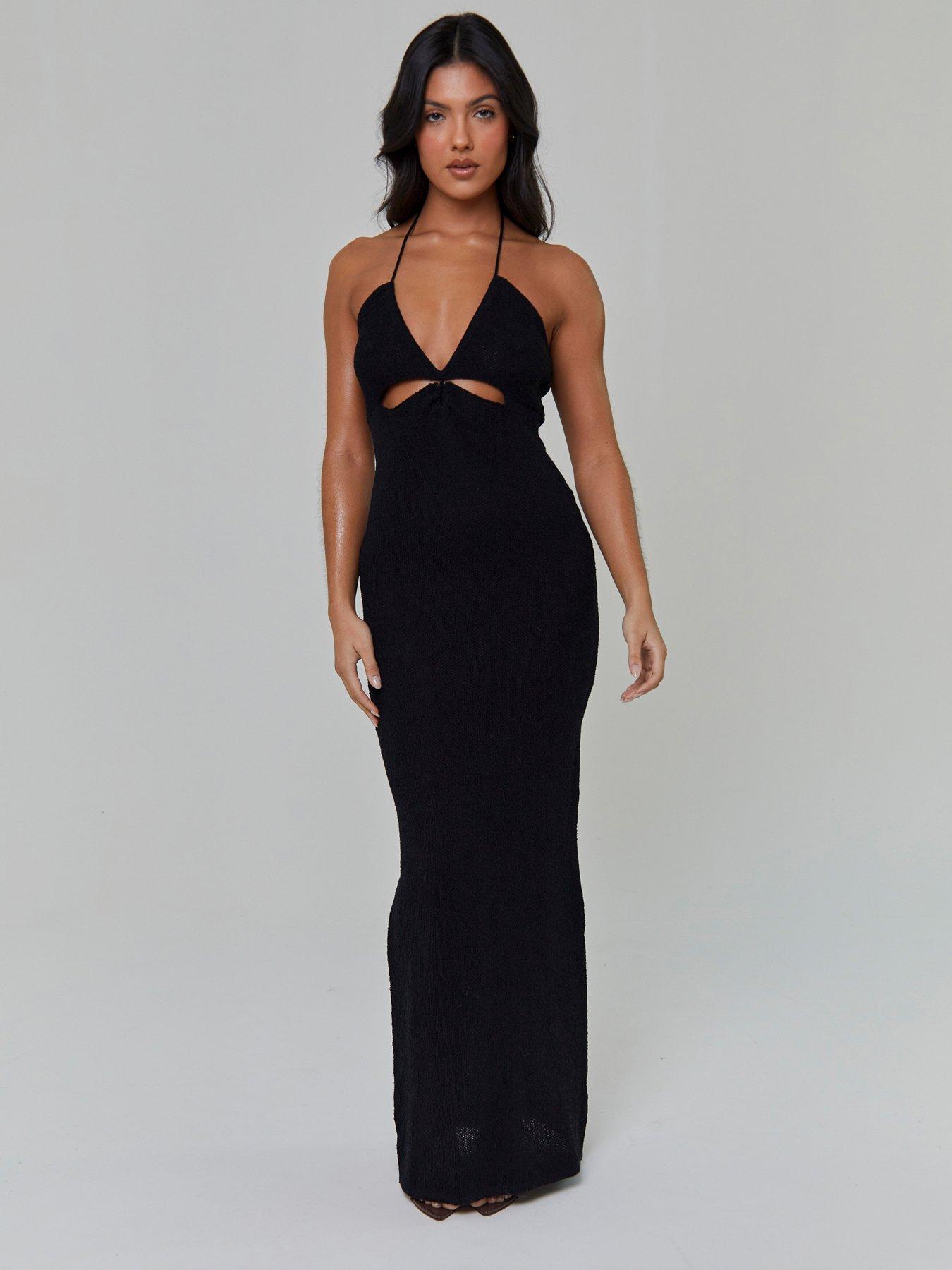 South Beach Knitted Halterneck Cut-Out Detail Maxi Dress - Black | Very