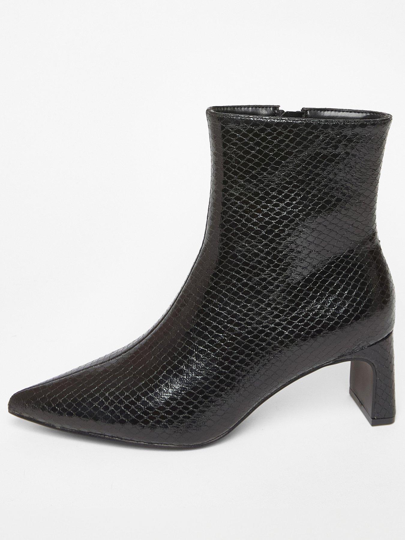Quiz Black Snake Print Ankle Boots
