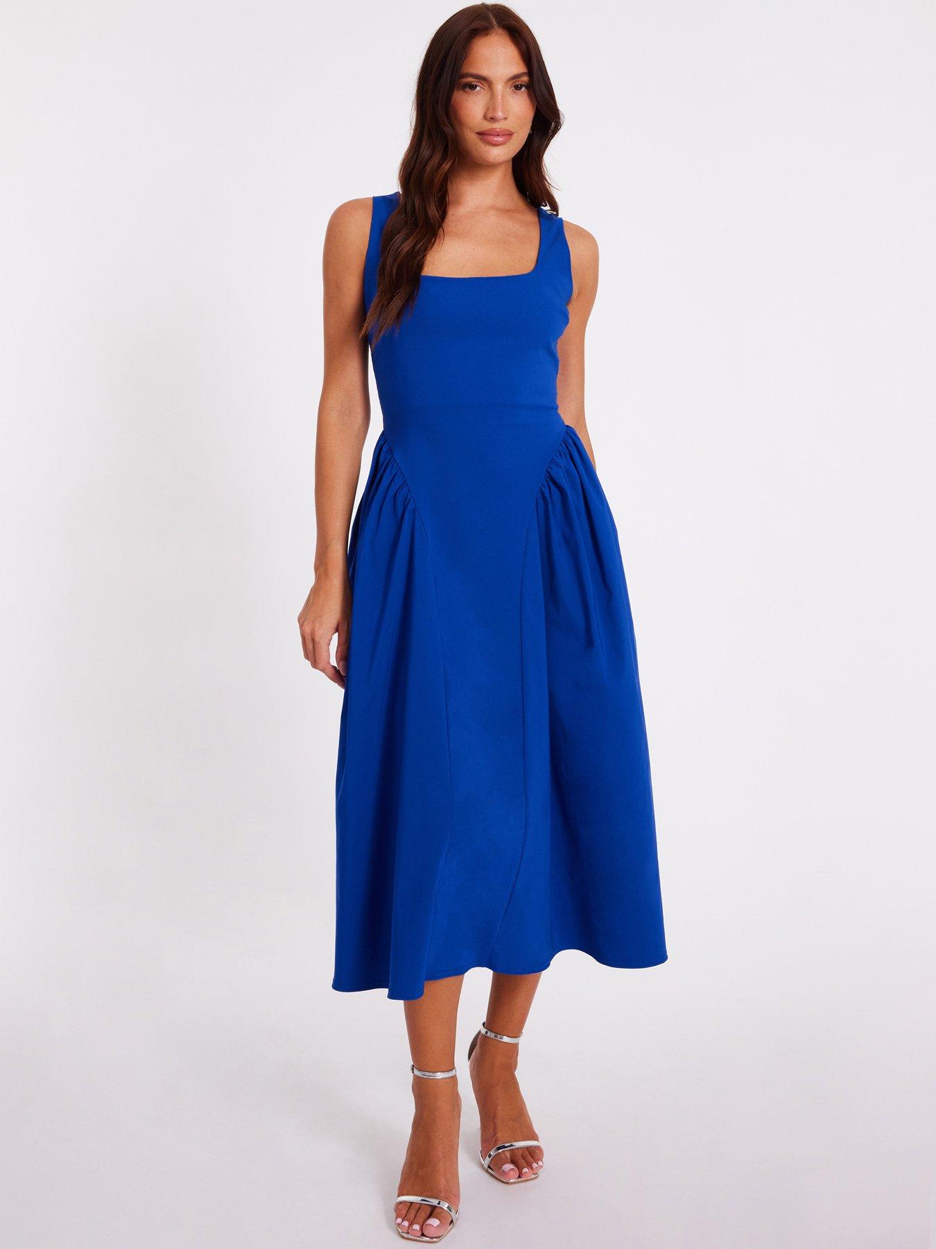 Quiz Royal Blue Gathered Side Midi Dress