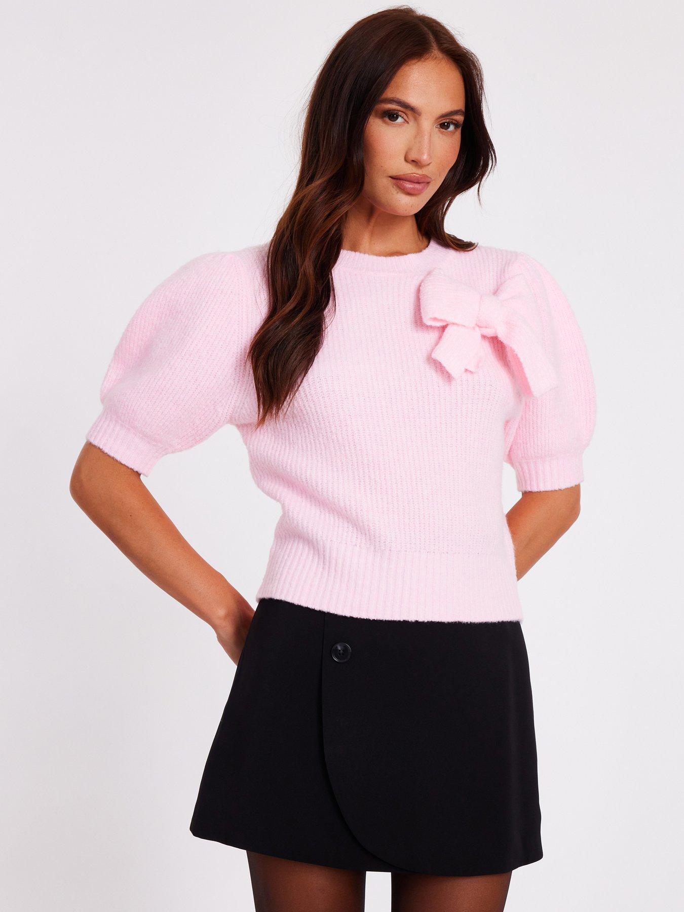 Quiz Pink Puff Sleeve Knit Jumper