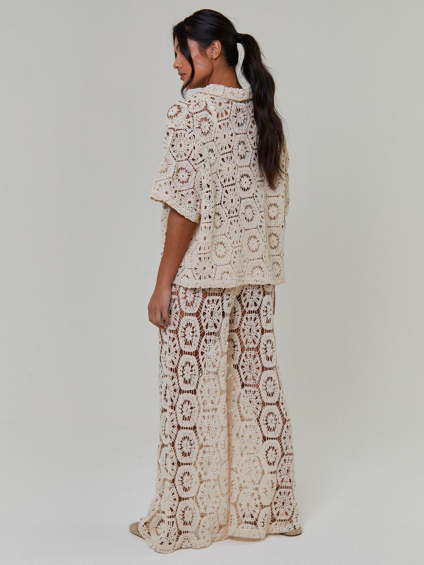 Image 3 of 4 of South Beach Crochet Short Sleeve Shirt - Cream