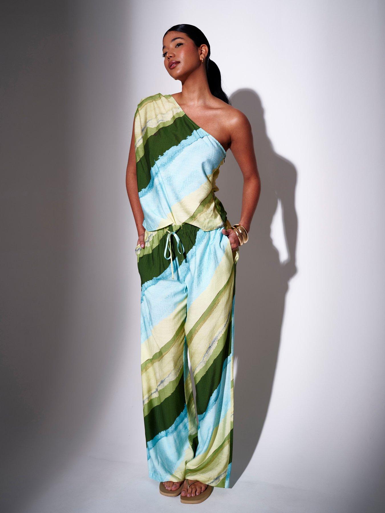 Image 1 of 3 of South Beach Asymmetric Stripe One Shoulder Top - Multi