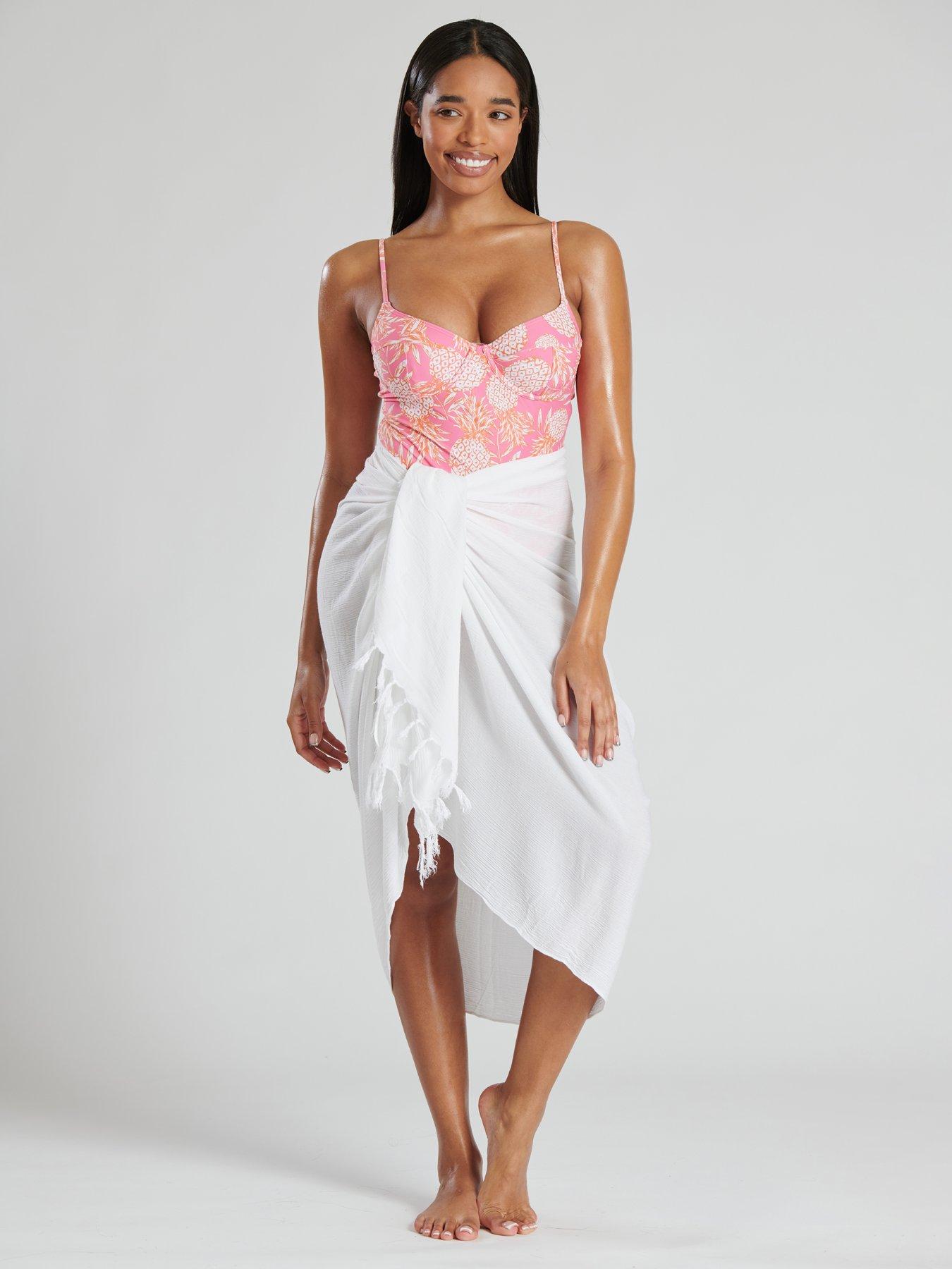 South Beach Crinkle Viscose Fringed Sarong - White