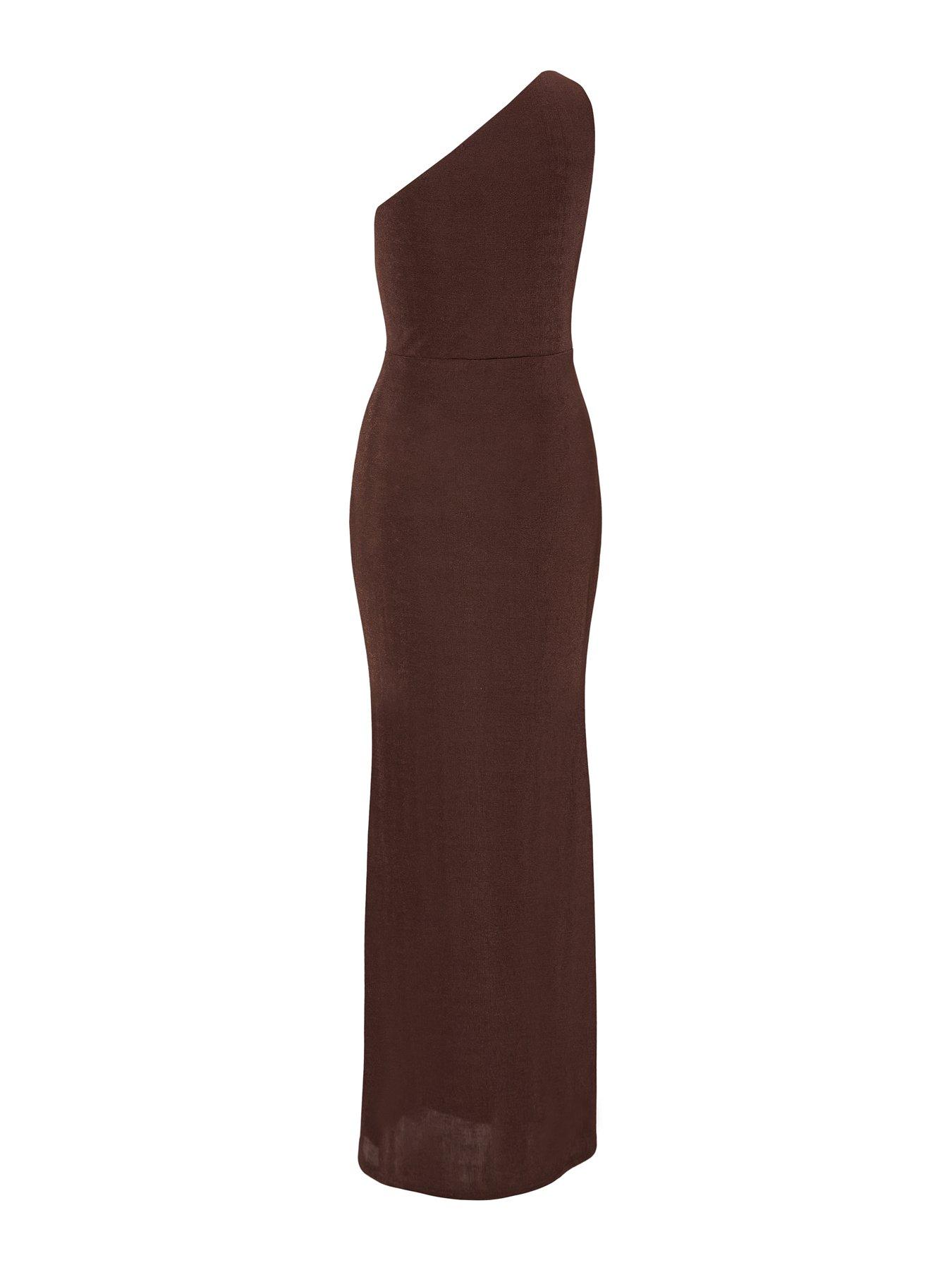 Image 5 of 6 of Quiz Brown One Shoulder Maxi Dress