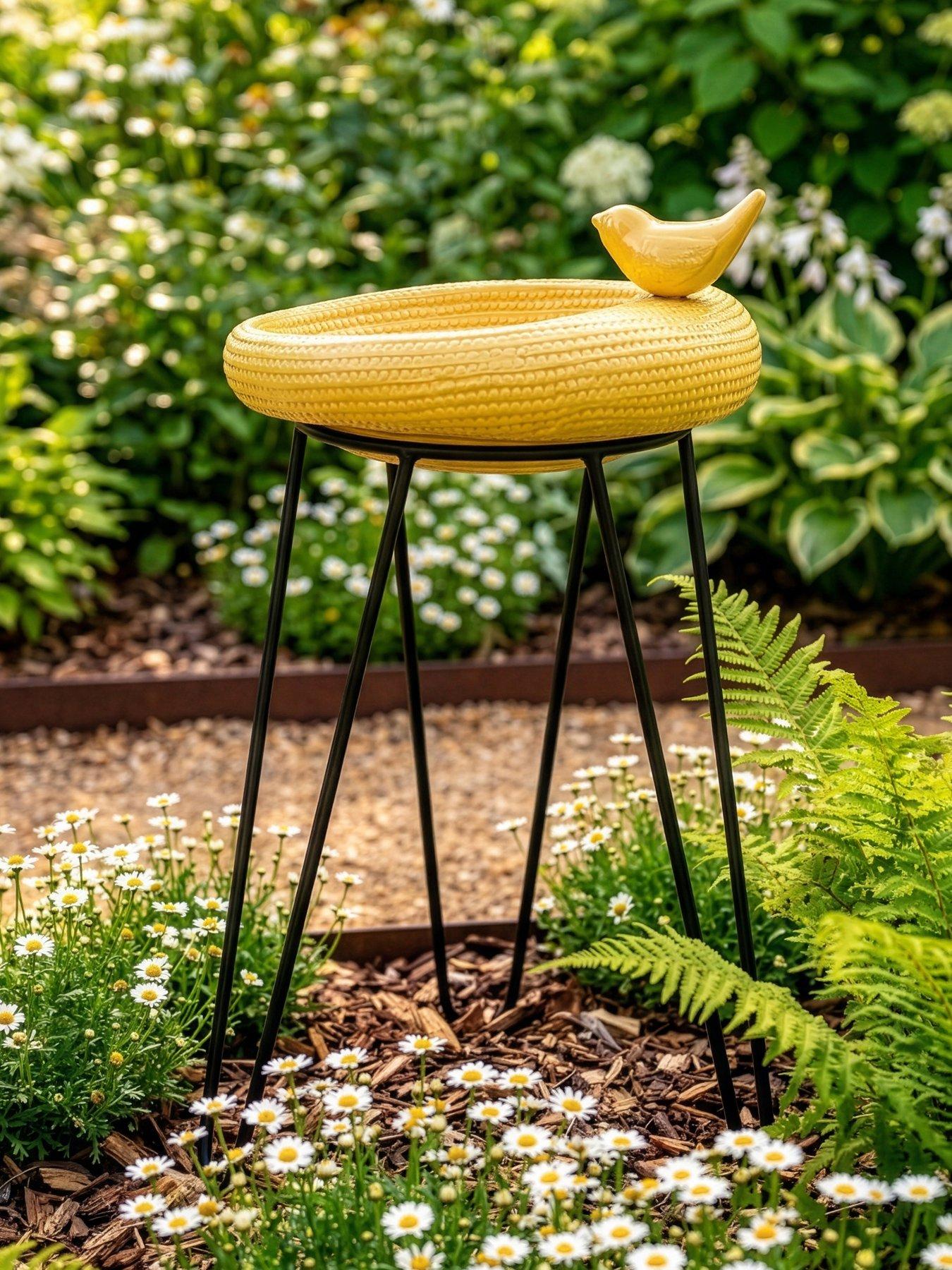Image 1 of 5 of The Very Collection Birdbath On Metal Stand- Lemon