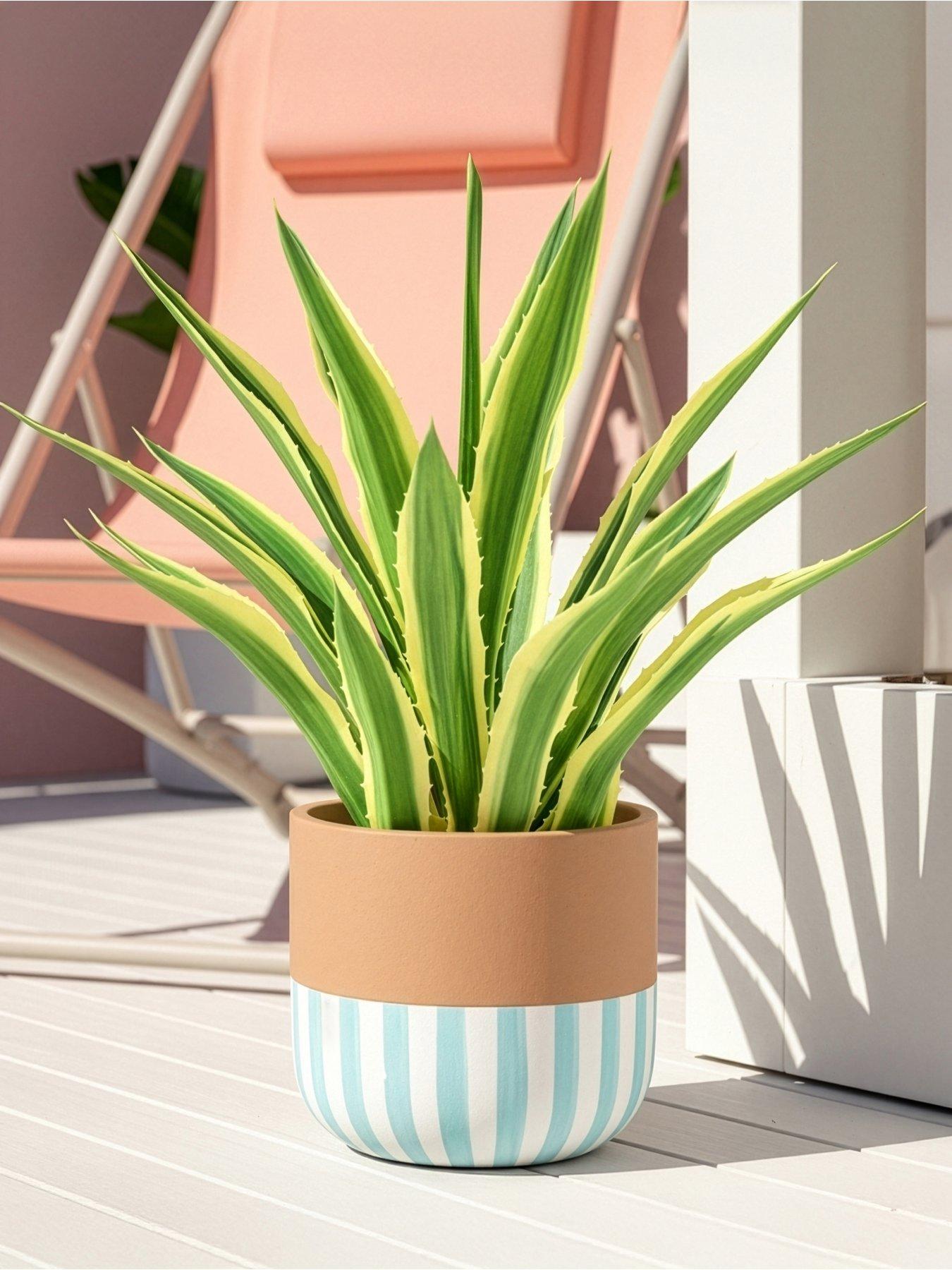 Image 1 of 5 of The Very Collection Stripe Planter 28cm- Blue