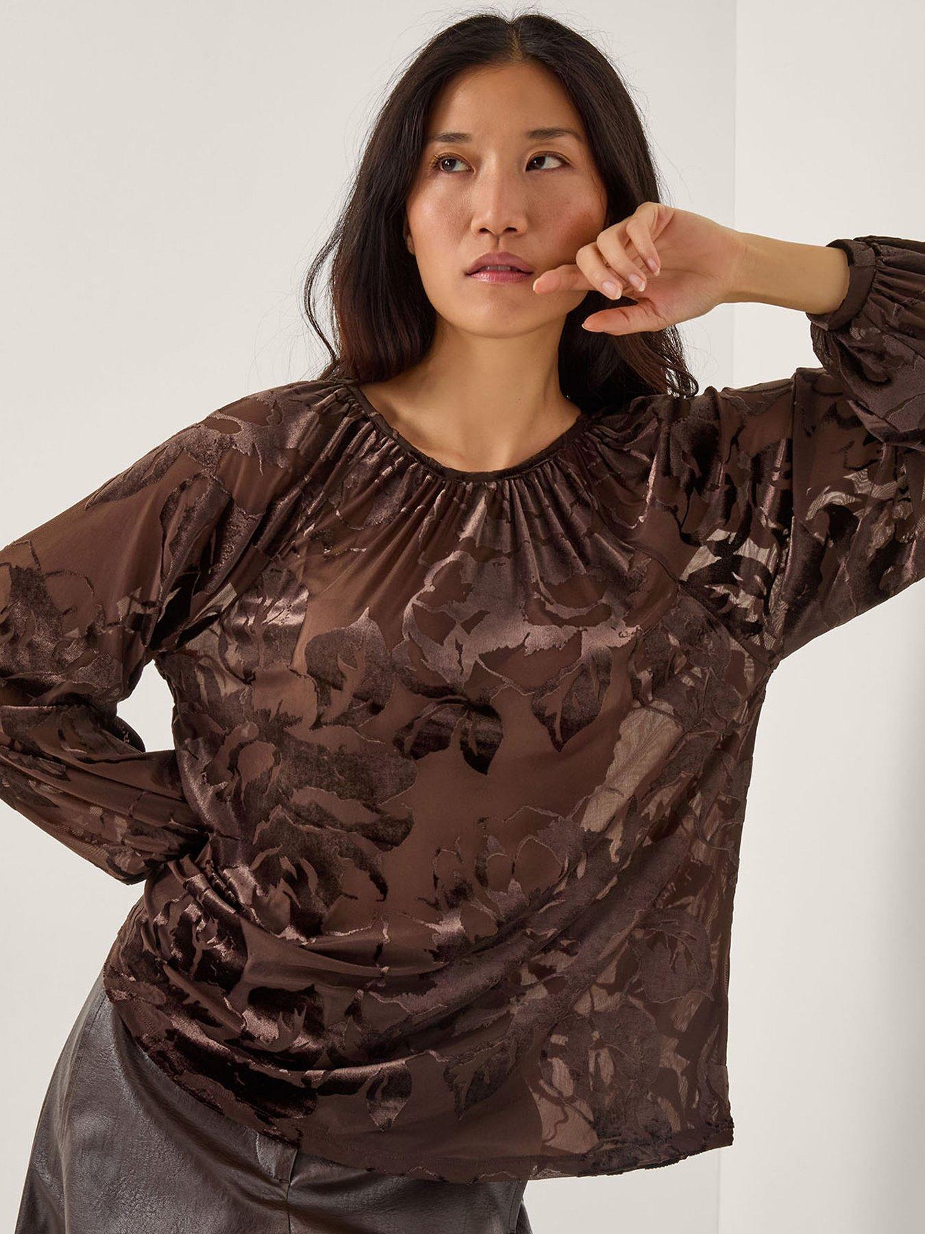 Monsoon Dua Devore Blouse - Brown