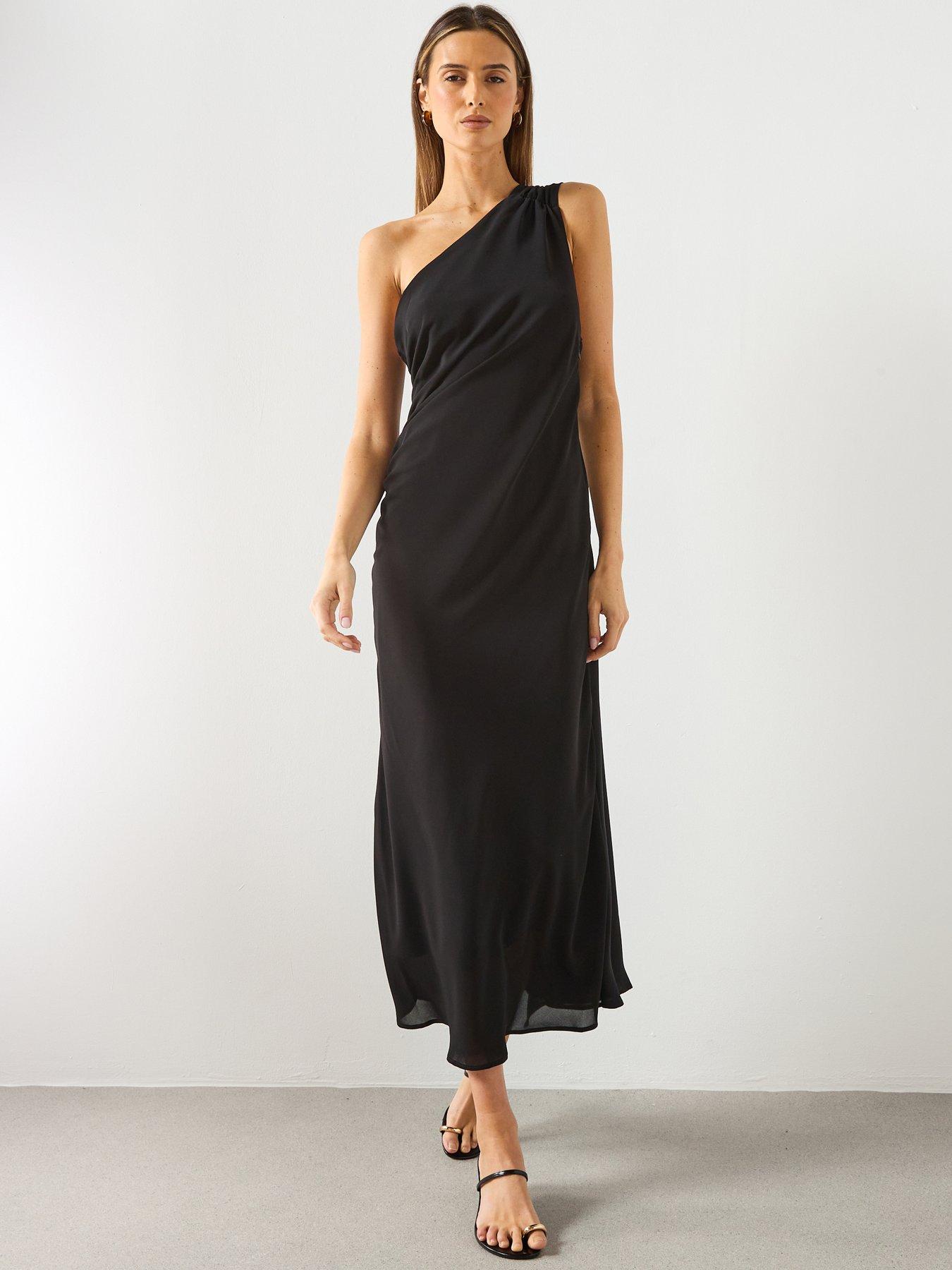 Mango Asymmetrical Dress With Scarf - Black