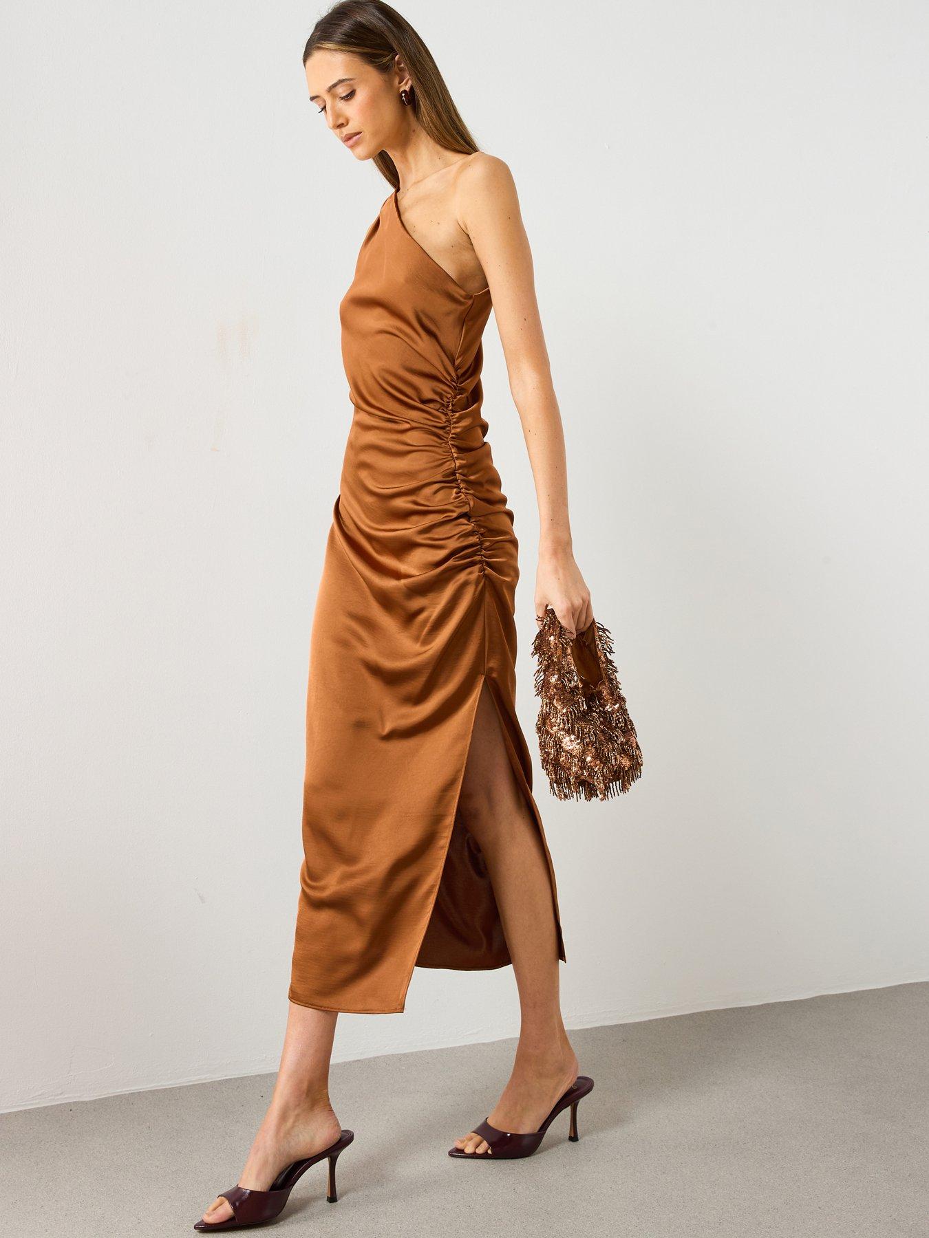 Mango Asymmetrical Satin Dress - Orange