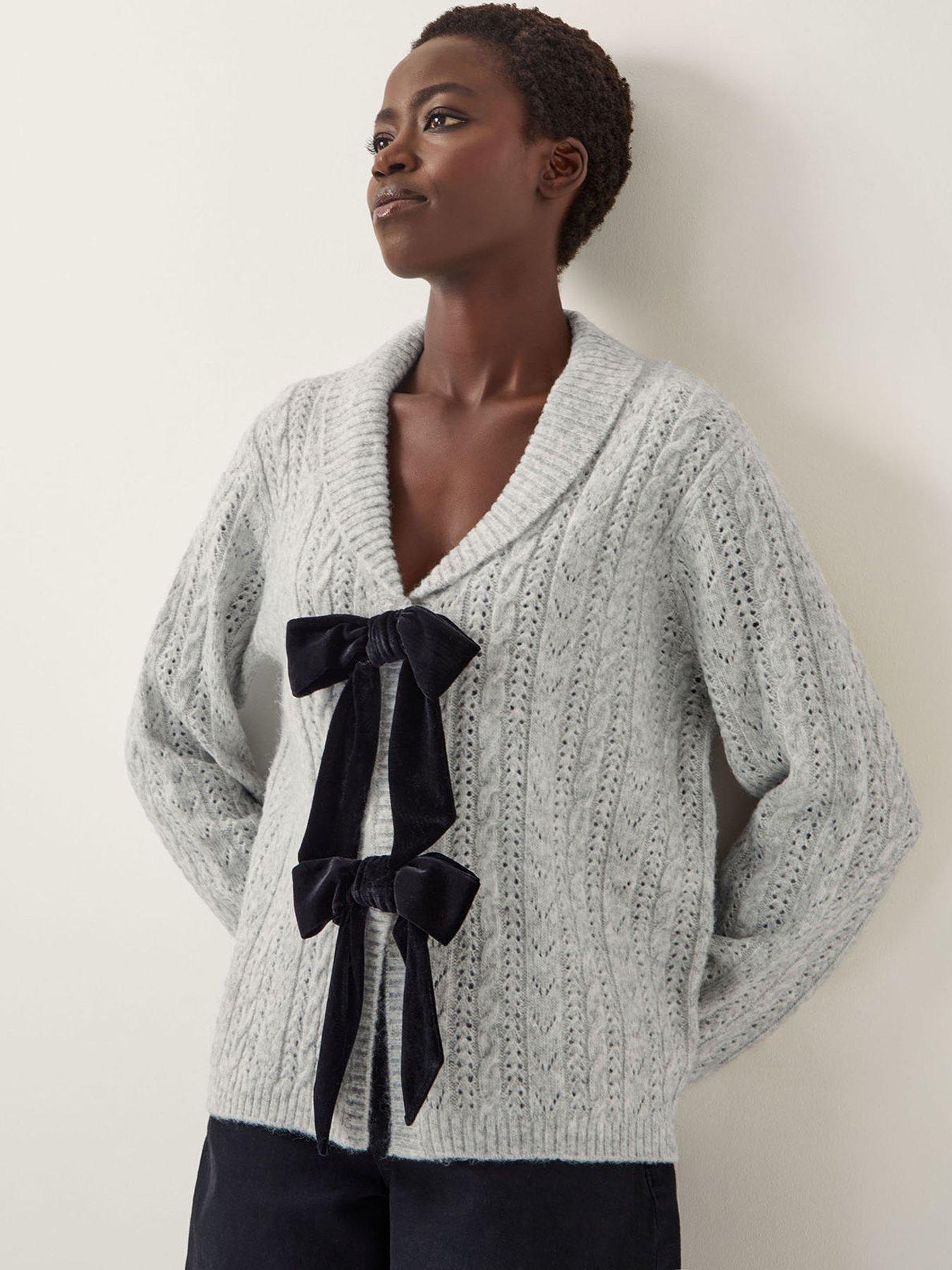 Monsoon Bria Bow Knit Cardi - Grey