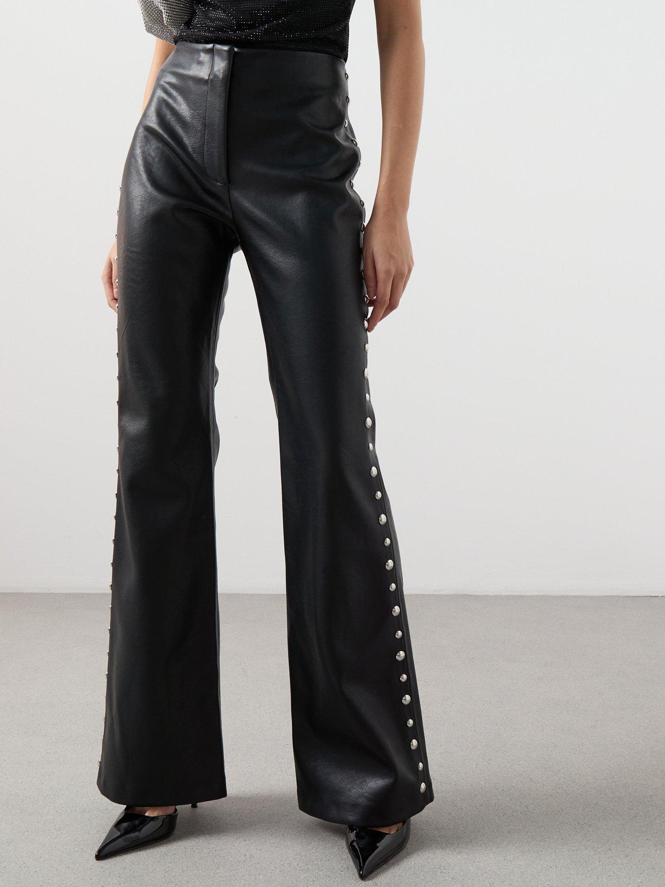 Mango Studded Faux Leather Trousers - Black