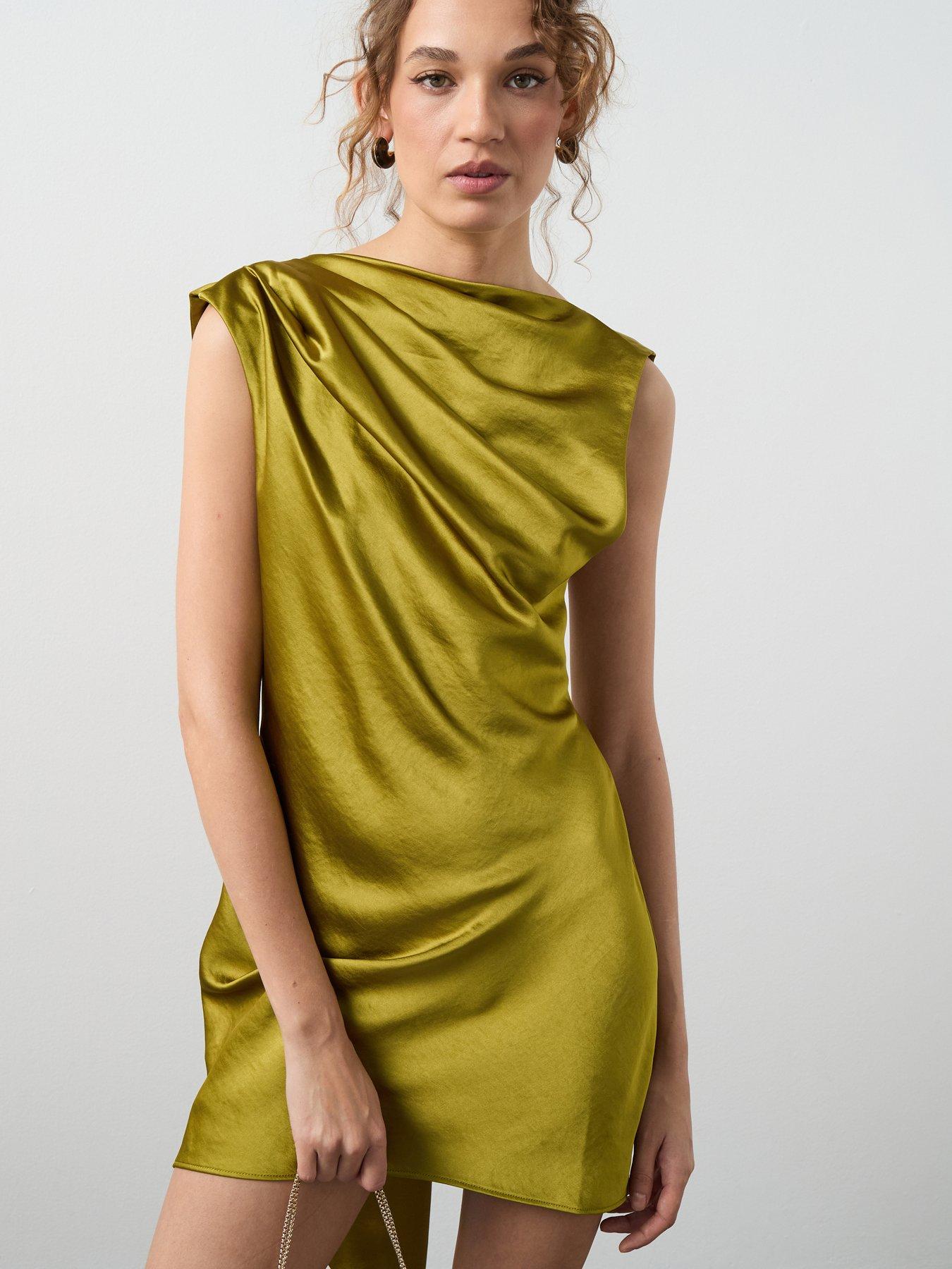 slim fit dress slacks Green Floral Satin Wrap Short Dress main image 0