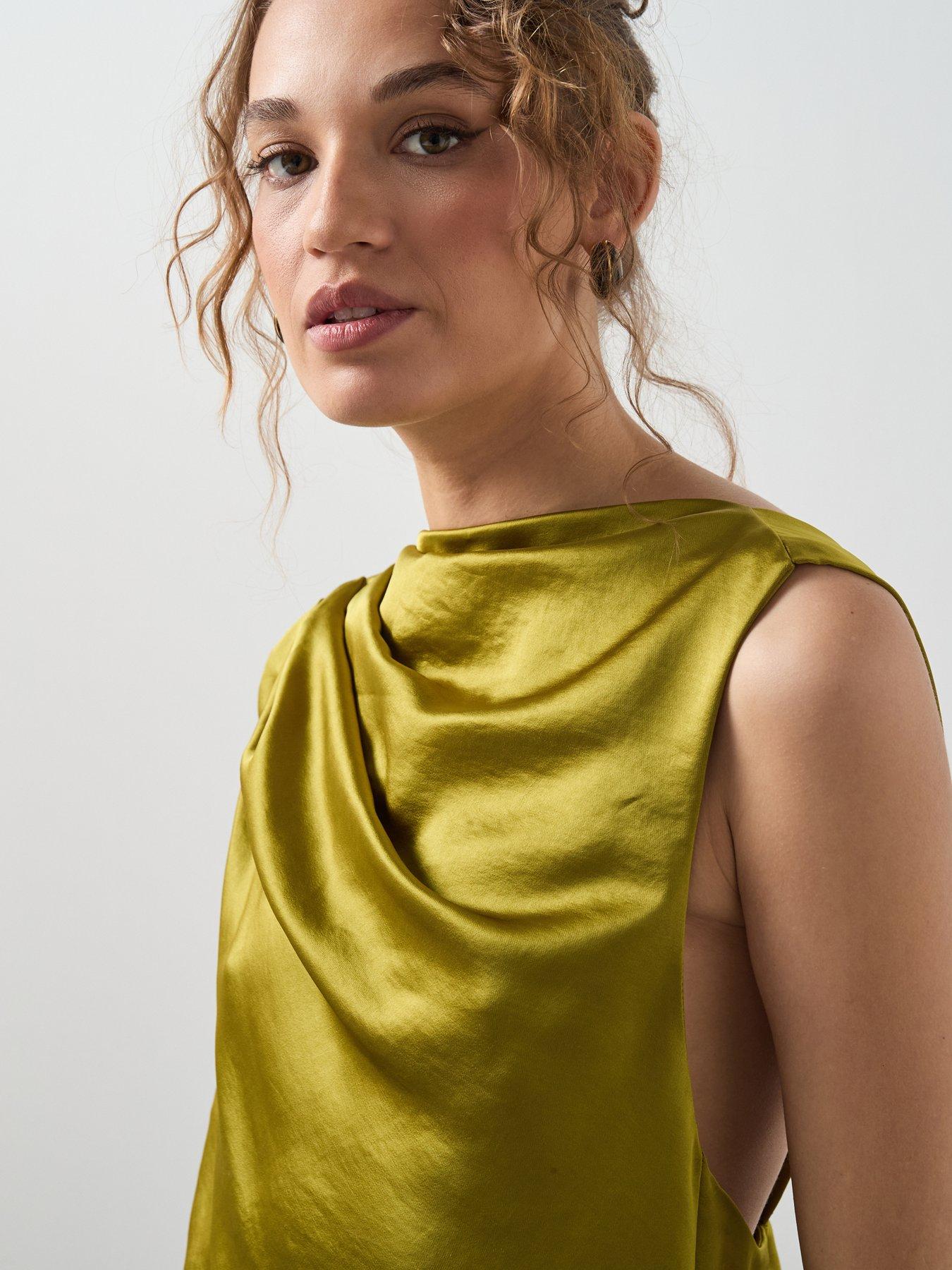 Mango Drape Detail Satin Mini Dress - Green | Very