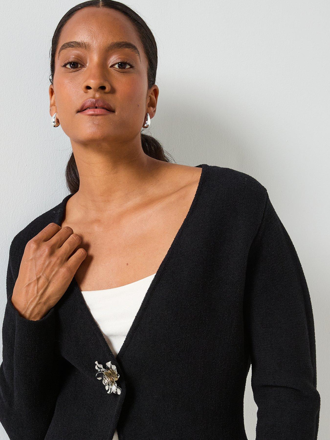Image 5 of 6 of Mango Knitted Cardigan With Jewel Button - Black