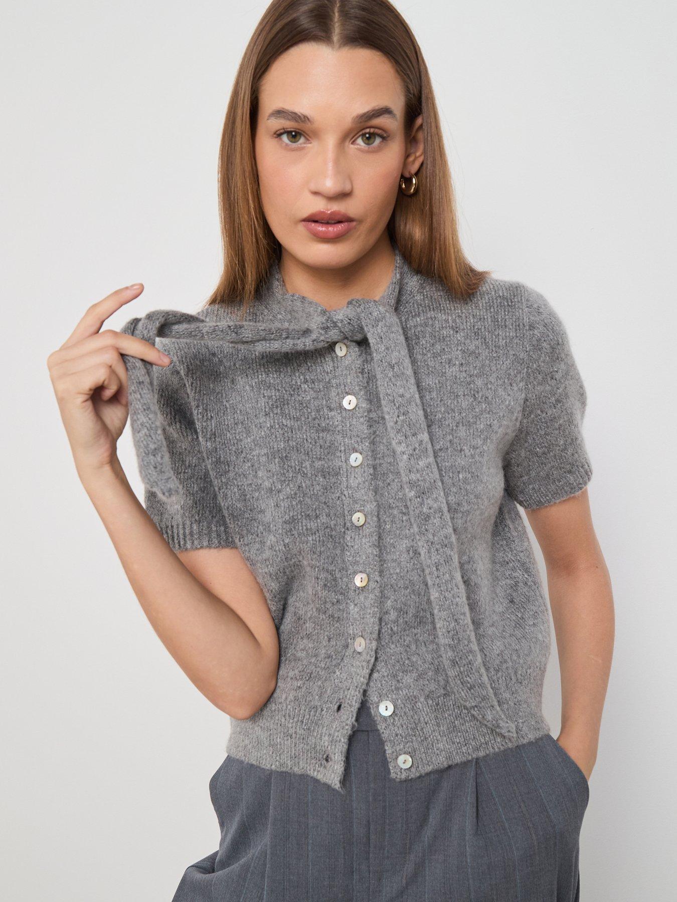 Image 1 of 6 of Mango Scarf Detail Cardigan - Grey