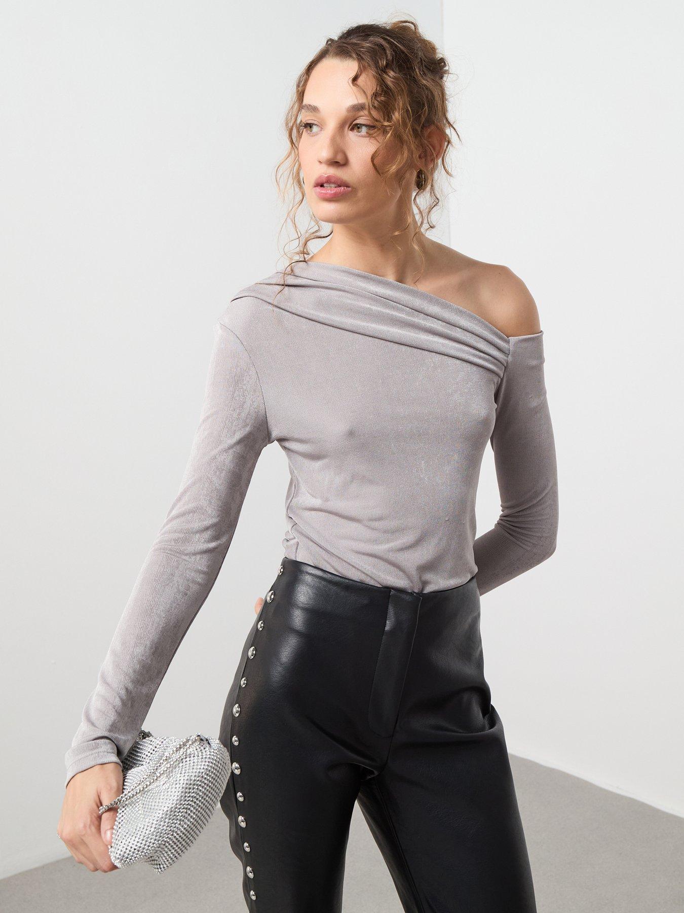 Mango Asymmetric Sparkle Top - Grey