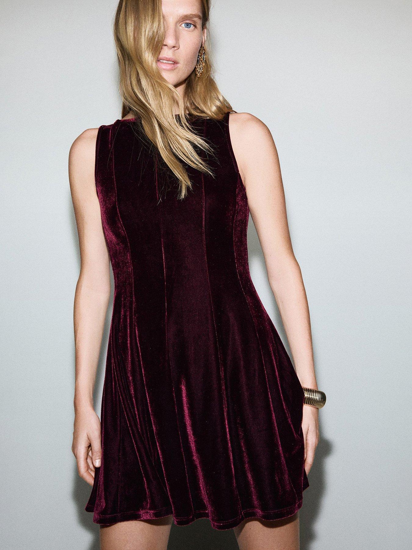 Mango Velvet Skater Dress - Red