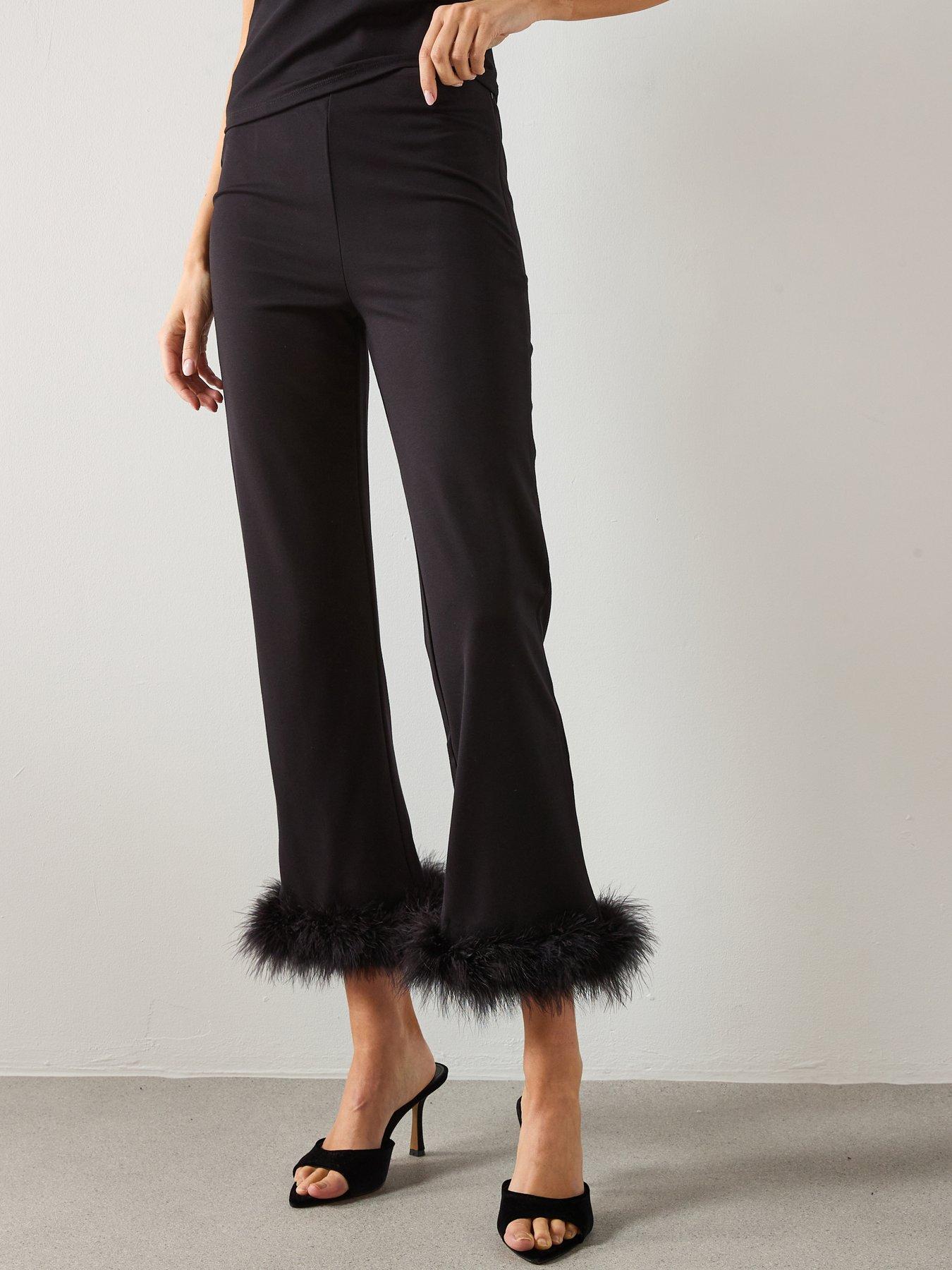 Mango Feather Trim Capri - Black