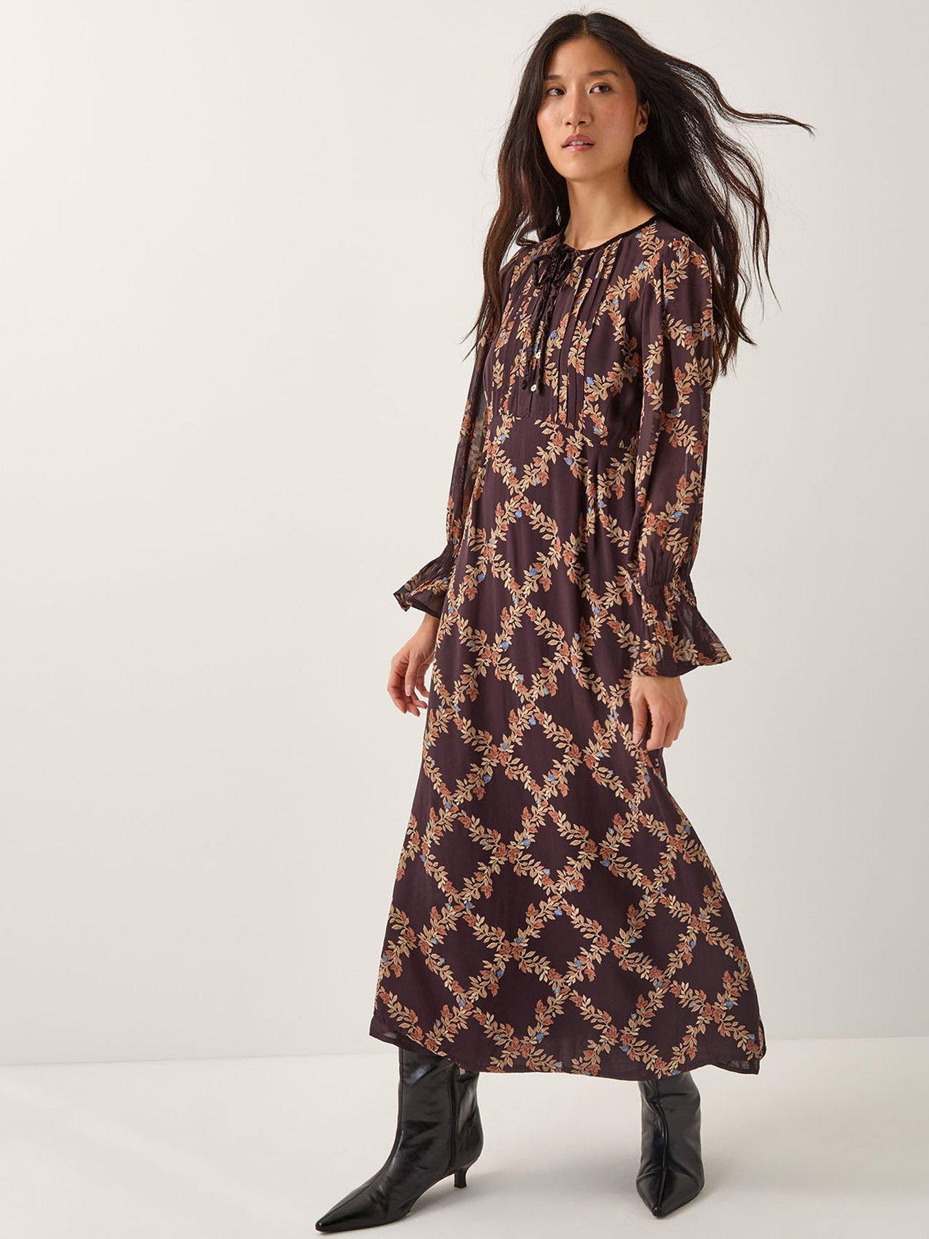 Monsoon Cheryl Print Dress - Brown
