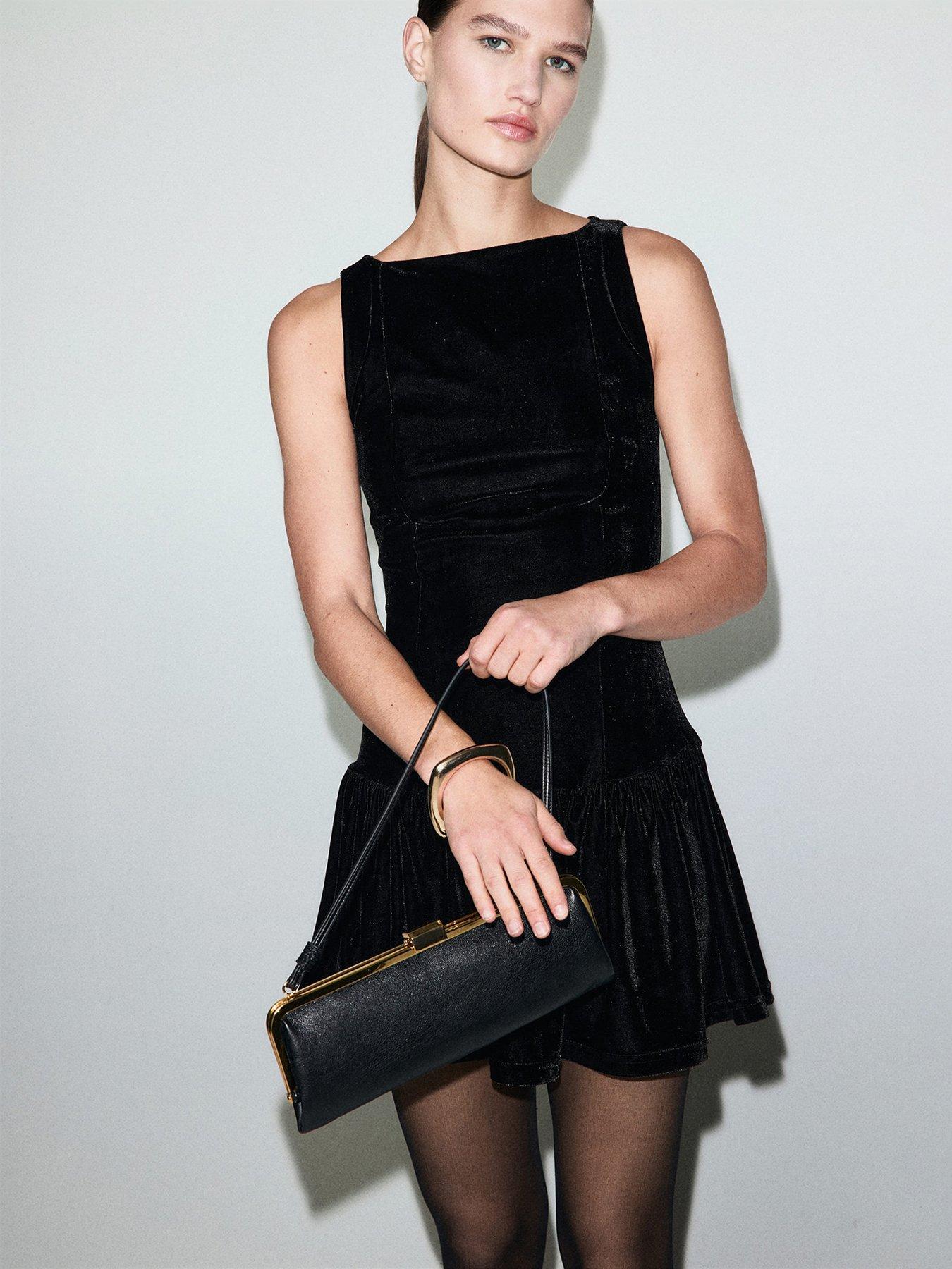 Mango Velvet Dropped Hem Skater Dress - Black