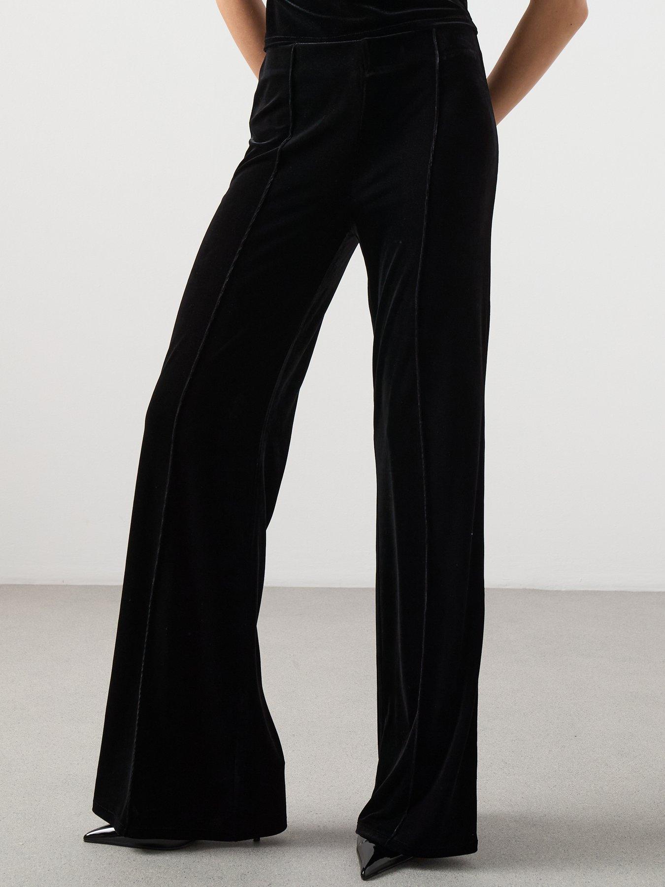 Mango Velvet Wide Leg Trousers - Black