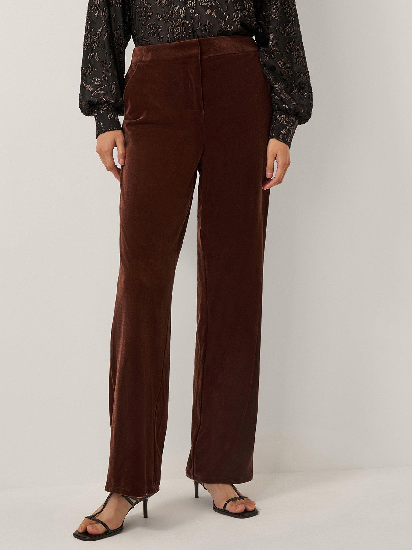 Monsoon Mila Velvet Trousers - Brown