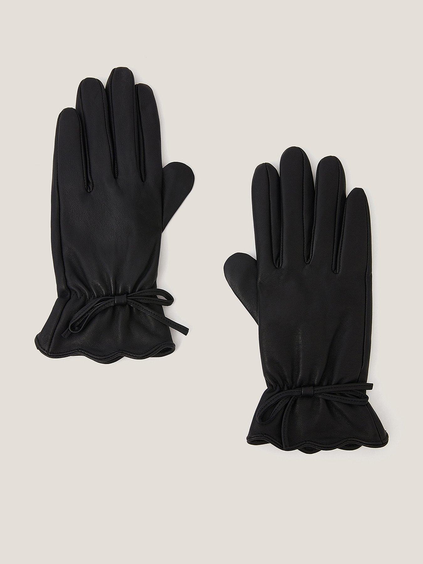 Monsoon Eva Leather Bow Gloves - Black