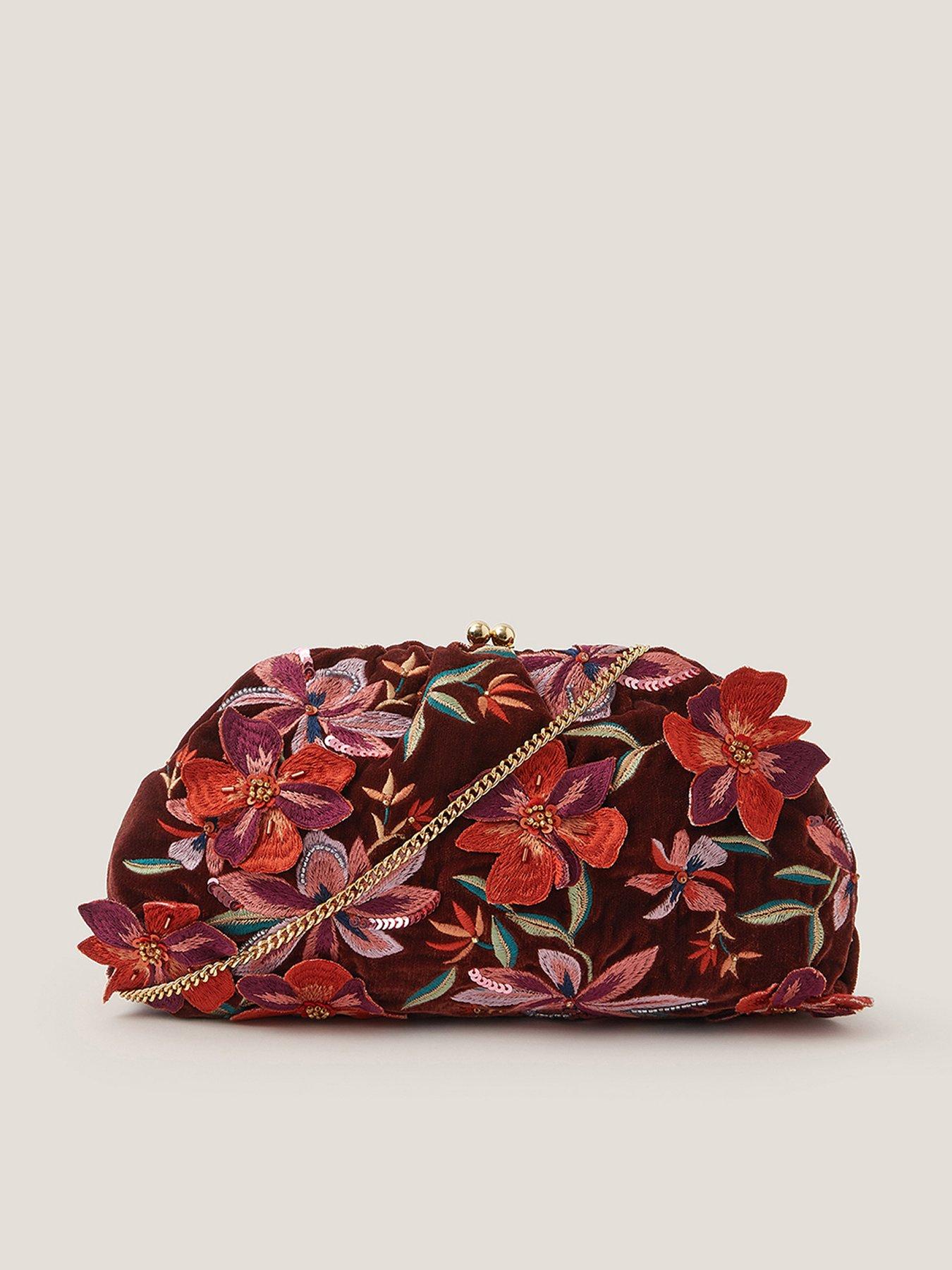 Monsoon Josie Embroidered Clutch Bag - Brown