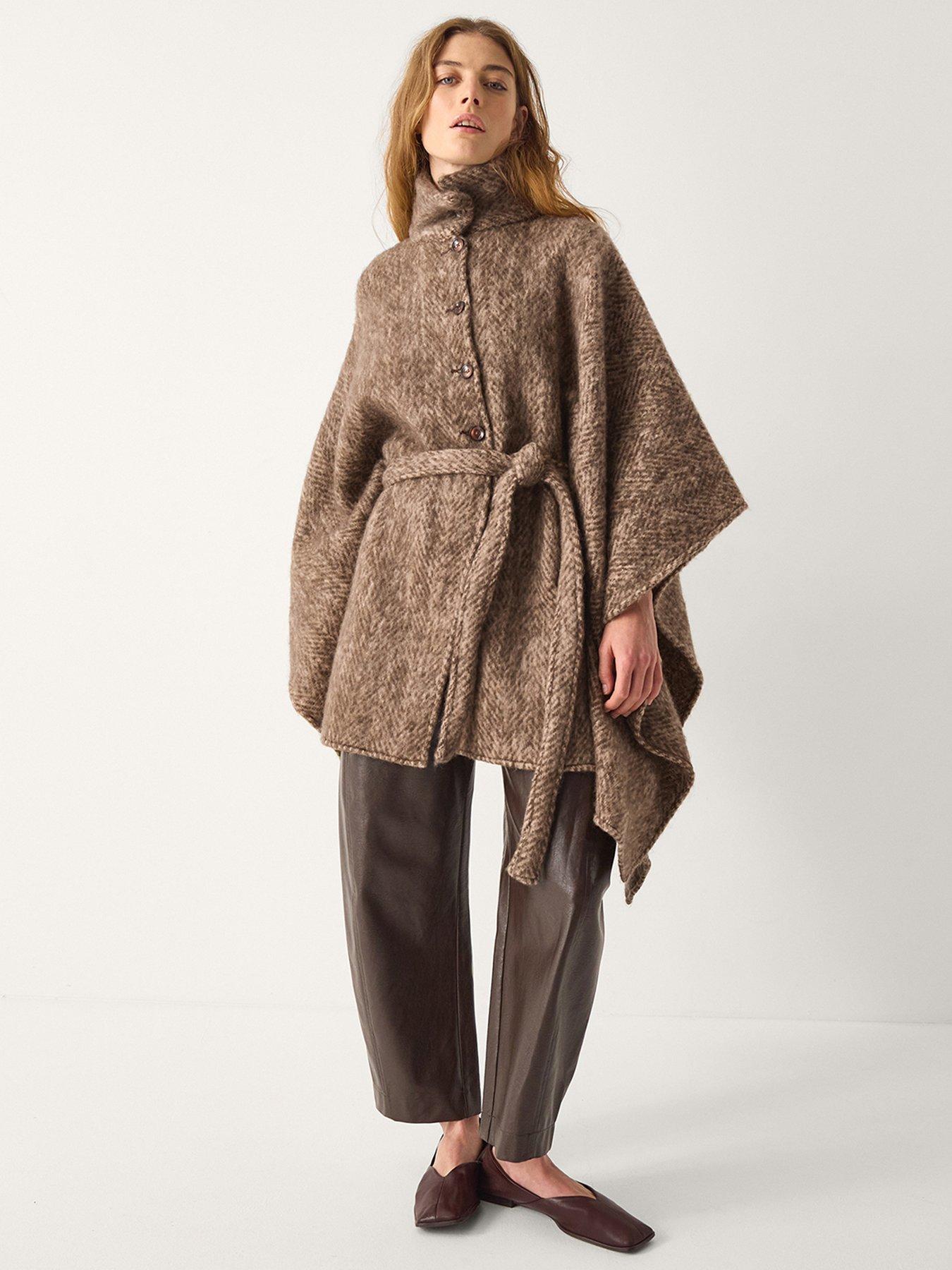 Image 1 of 5 of Monsoon Cara Herringbone Knit Cape - Brown