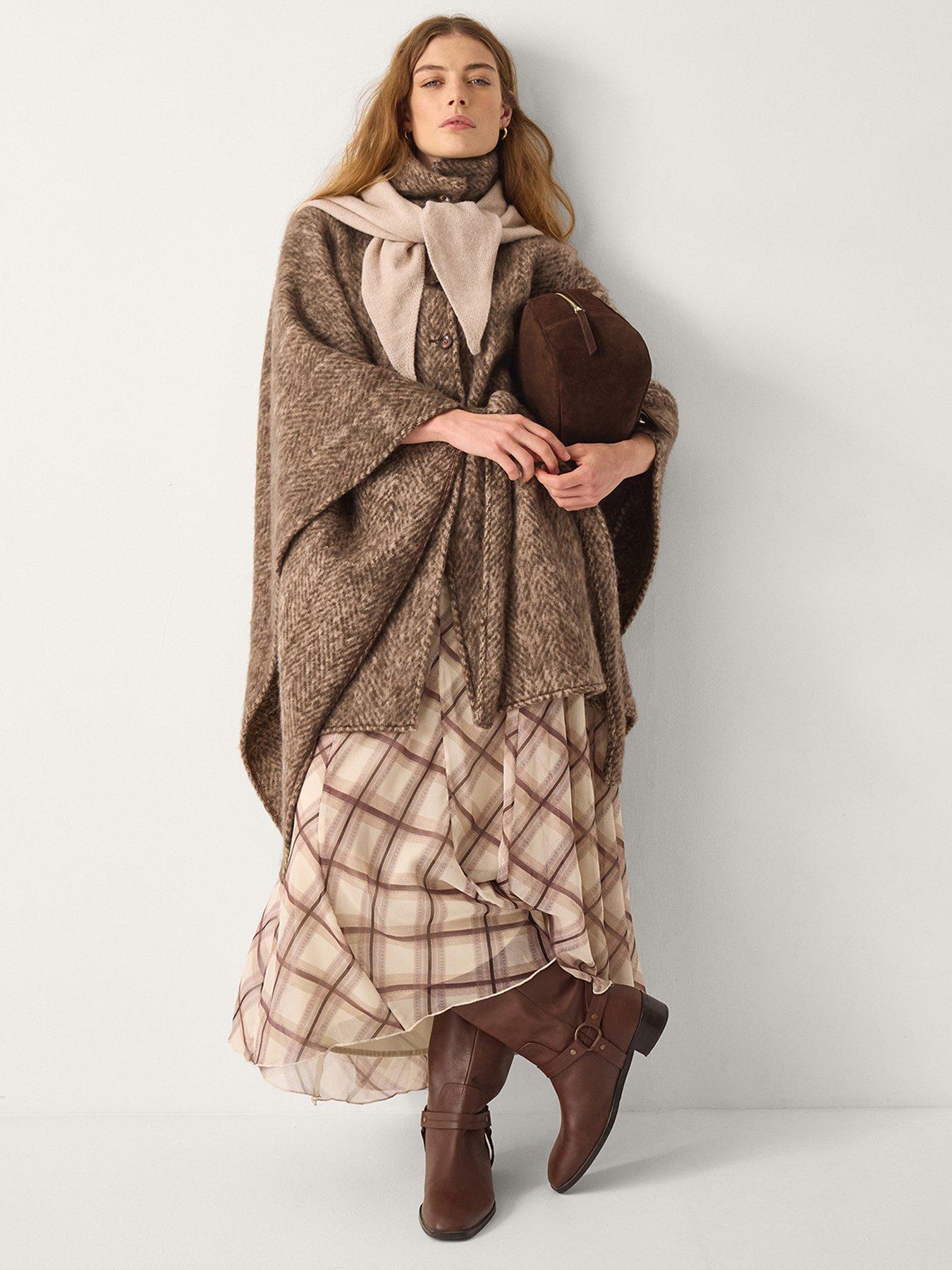 Image 3 of 5 of Monsoon Cara Herringbone Knit Cape - Brown