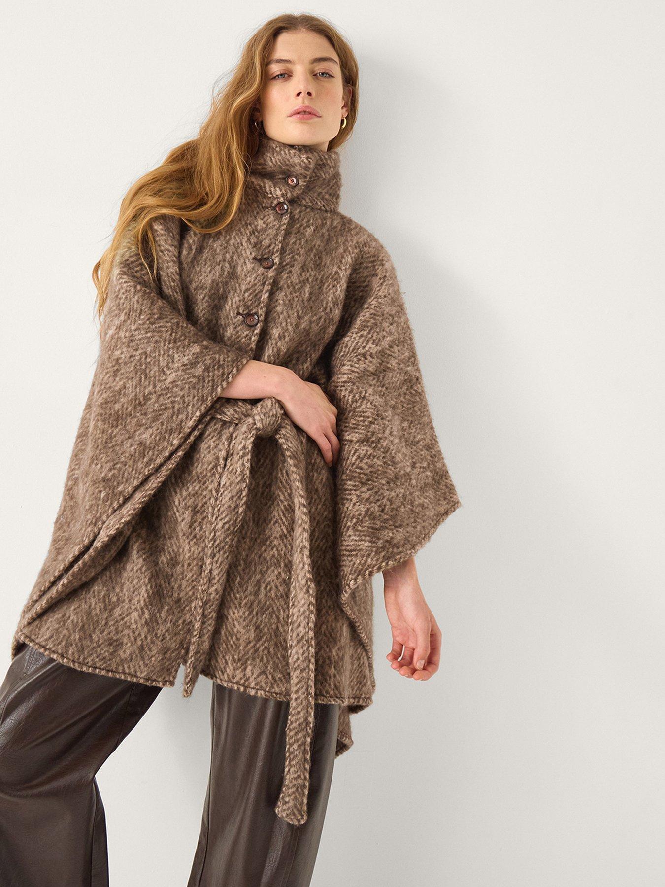 Image 4 of 5 of Monsoon Cara Herringbone Knit Cape - Brown