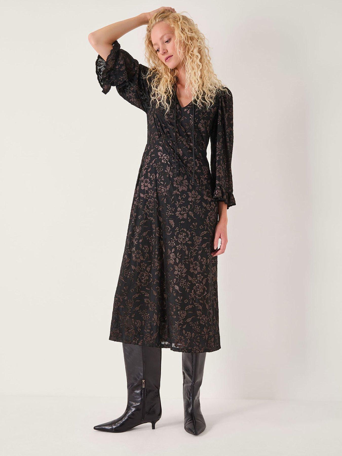 Monsoon Deyla Devore Dress - Black