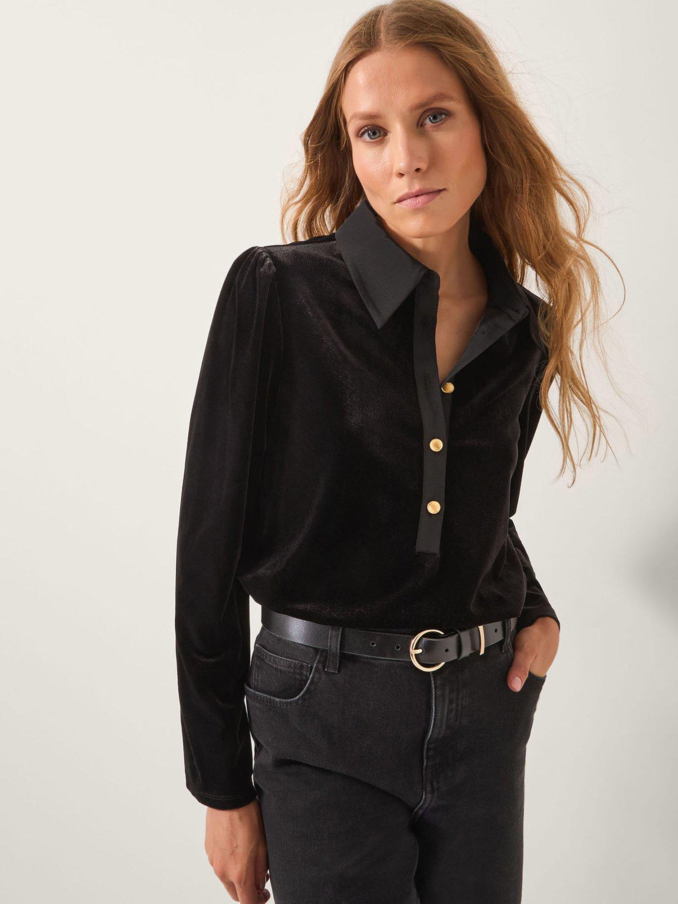 Monsoon Clay Collar Velvet Top - Black