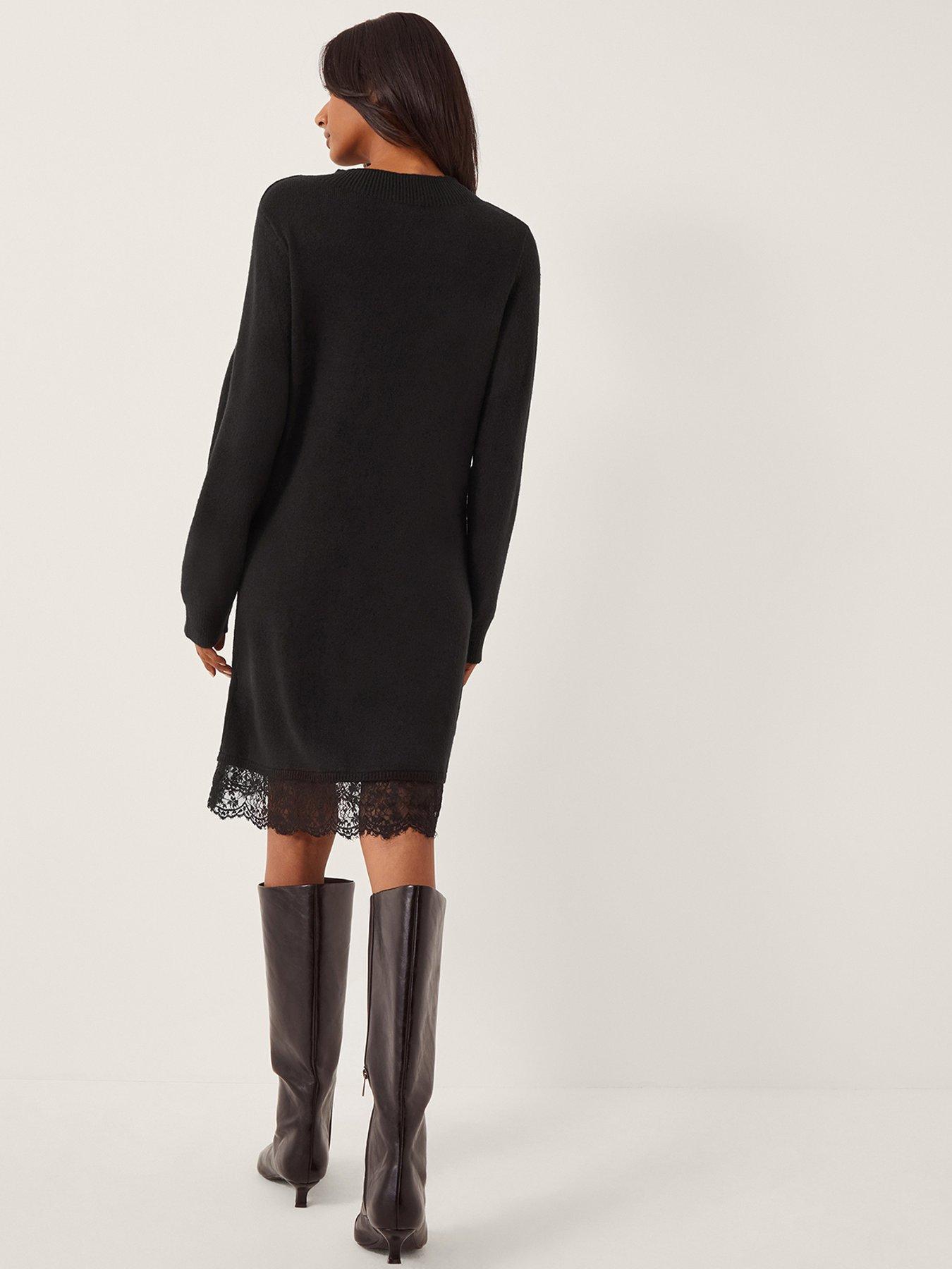 Image 2 of 4 of Monsoon Lou Lace Knit Dress - Black
