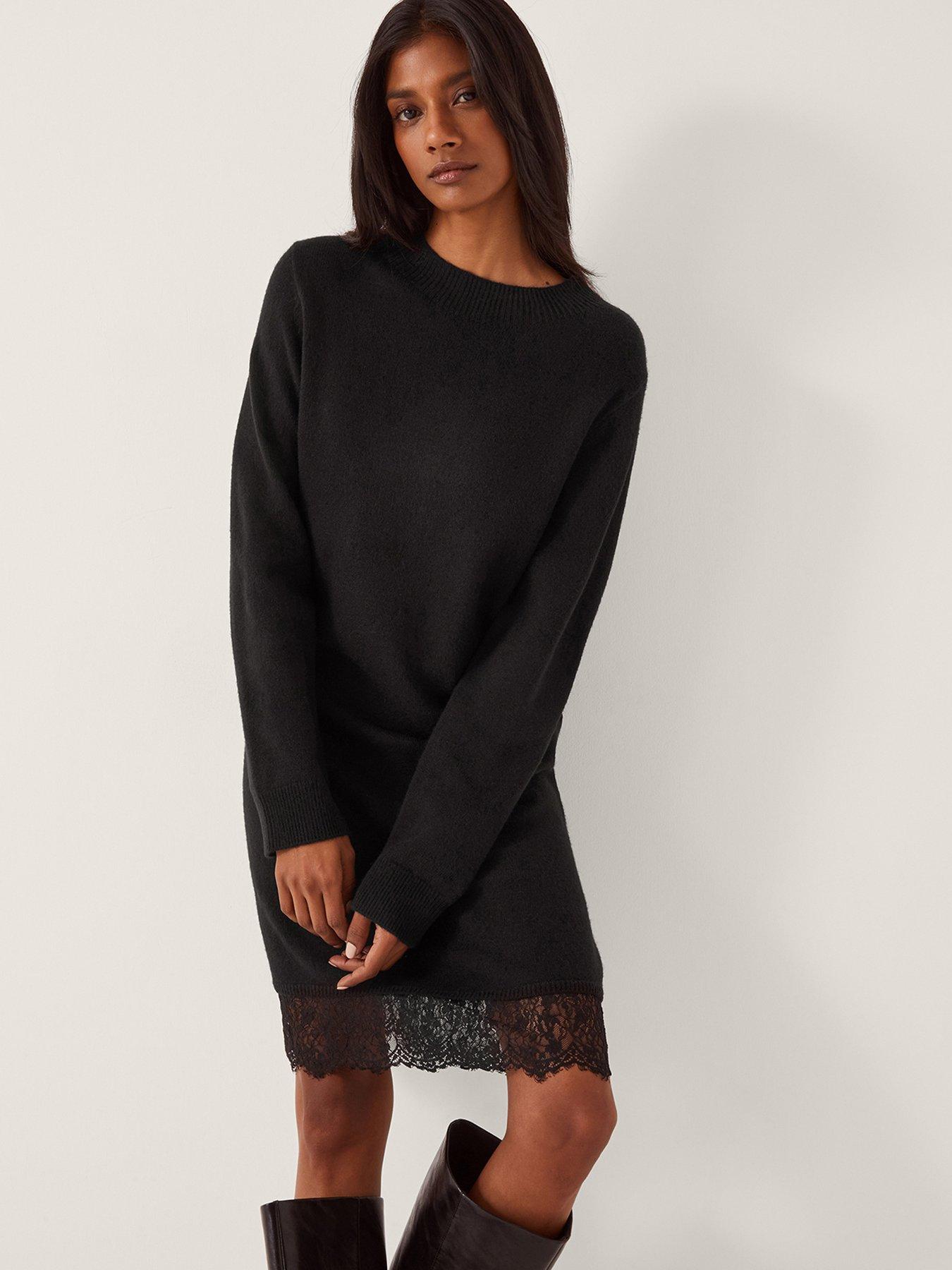 Image 3 of 4 of Monsoon Lou Lace Knit Dress - Black