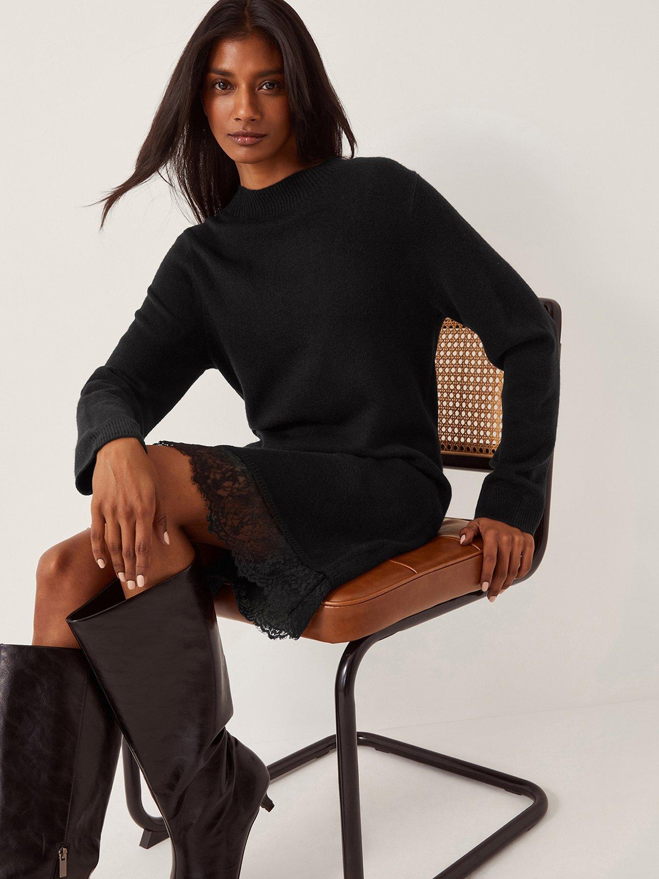 Image 4 of 4 of Monsoon Lou Lace Knit Dress - Black