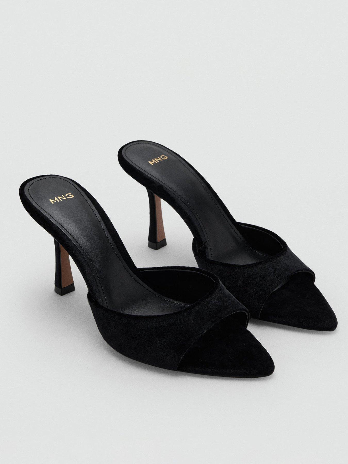 Mango Velvet Open Toe Heel  - Black